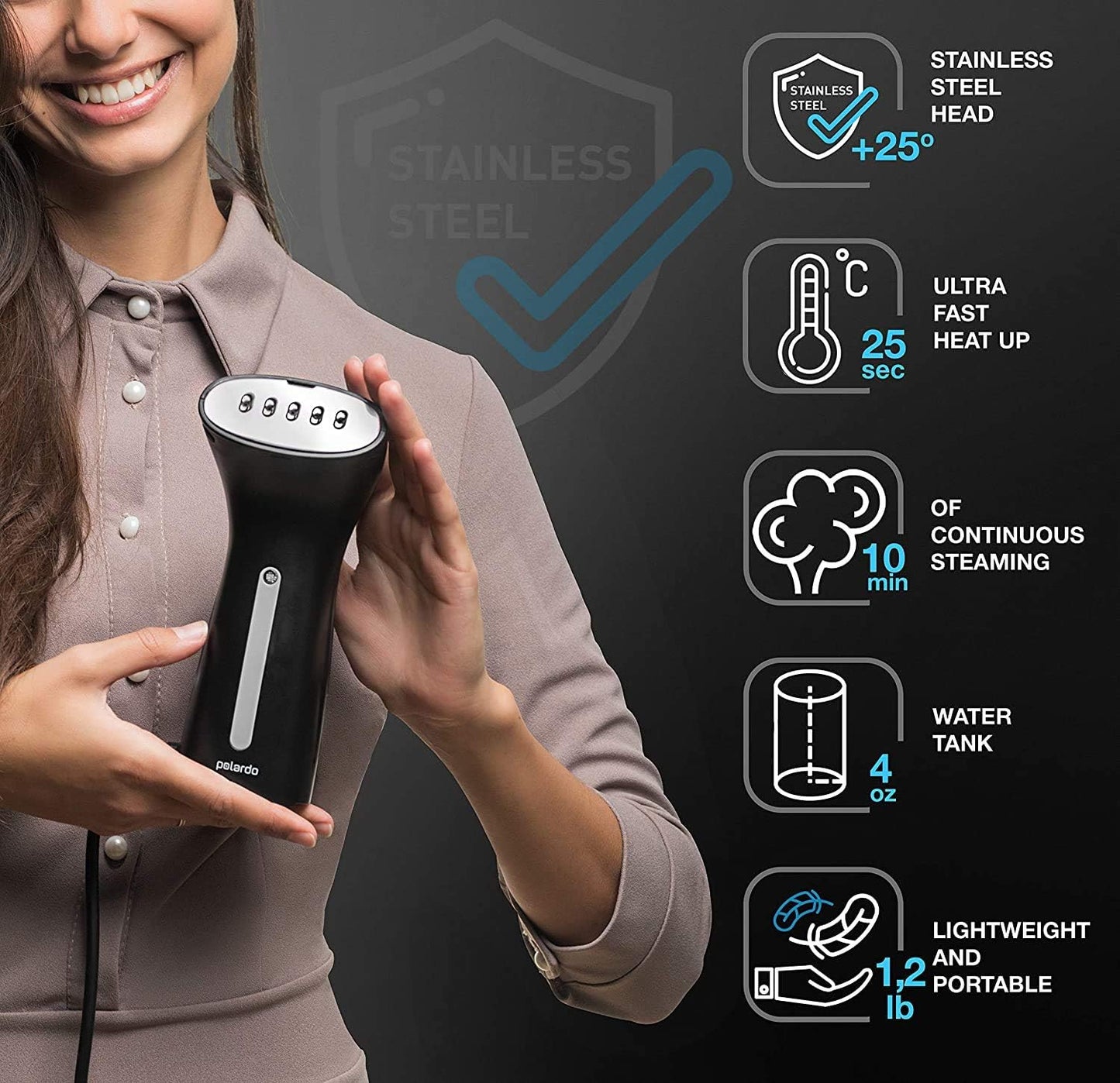 Steamer for Clothes, Best Portable Travel and Home Garment Steamer, Metal Steam Head, 25s Heat Up, Pump System, Mini Size, Large Water Tank, Handheld Steamer for Any Fabrics, No Water Spitting, 110V