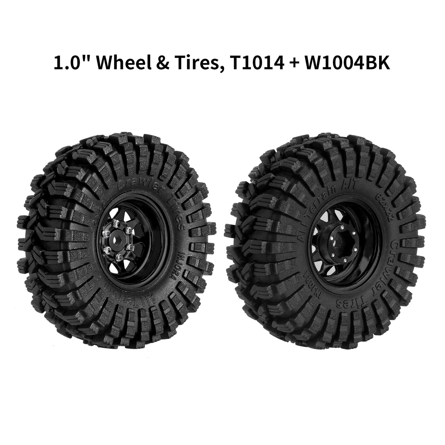 INJORA 1.0 Beadlock Wheel Tires Set -3.78mm Offset Wheel Rims for 1/18 1/24 RC Crawler Car Axial SCX24 FMS FCX24 TRX4M,Black (W1004-T1014)