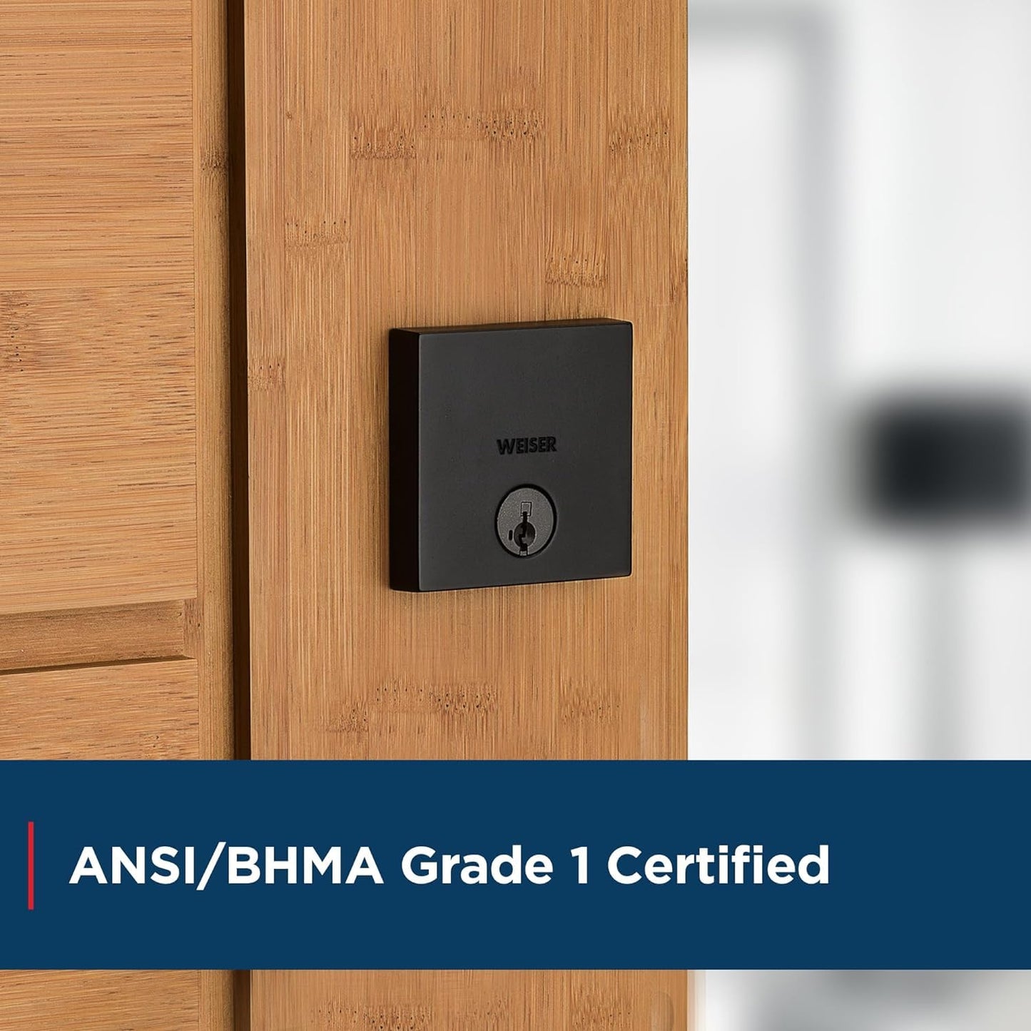 Weiser Downtown Matte Black Square Deadbolt Lock, ANSI/BHMA Grade 1 Certified Front Door Lock, Kick Proof, Bump Proof & Anti-theft Exterior Door Lock with Key, Modern Door Locks for Entry Door