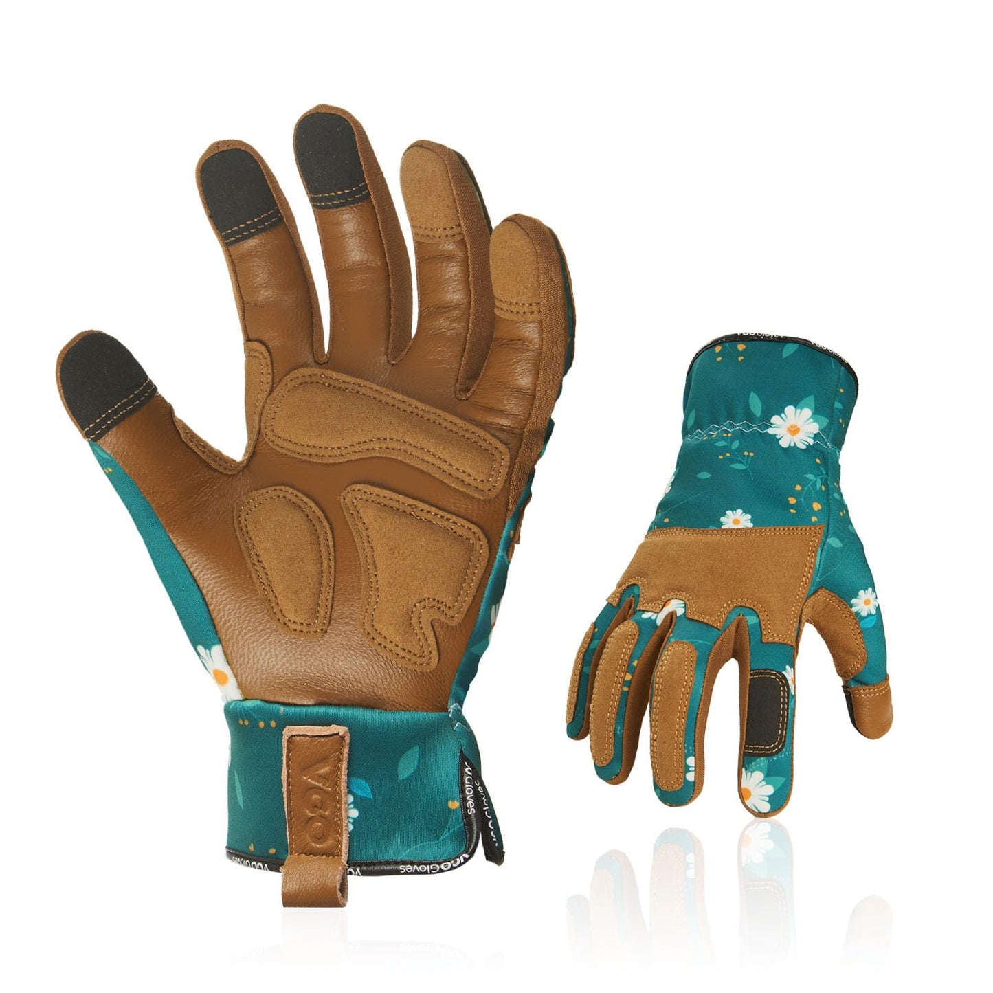 Vgo... Gardening Gloves Women, Leather Safety Work Gloves, Puncture-proof, Thornproof, Touchscreen (M,Dark Green,GA7471)