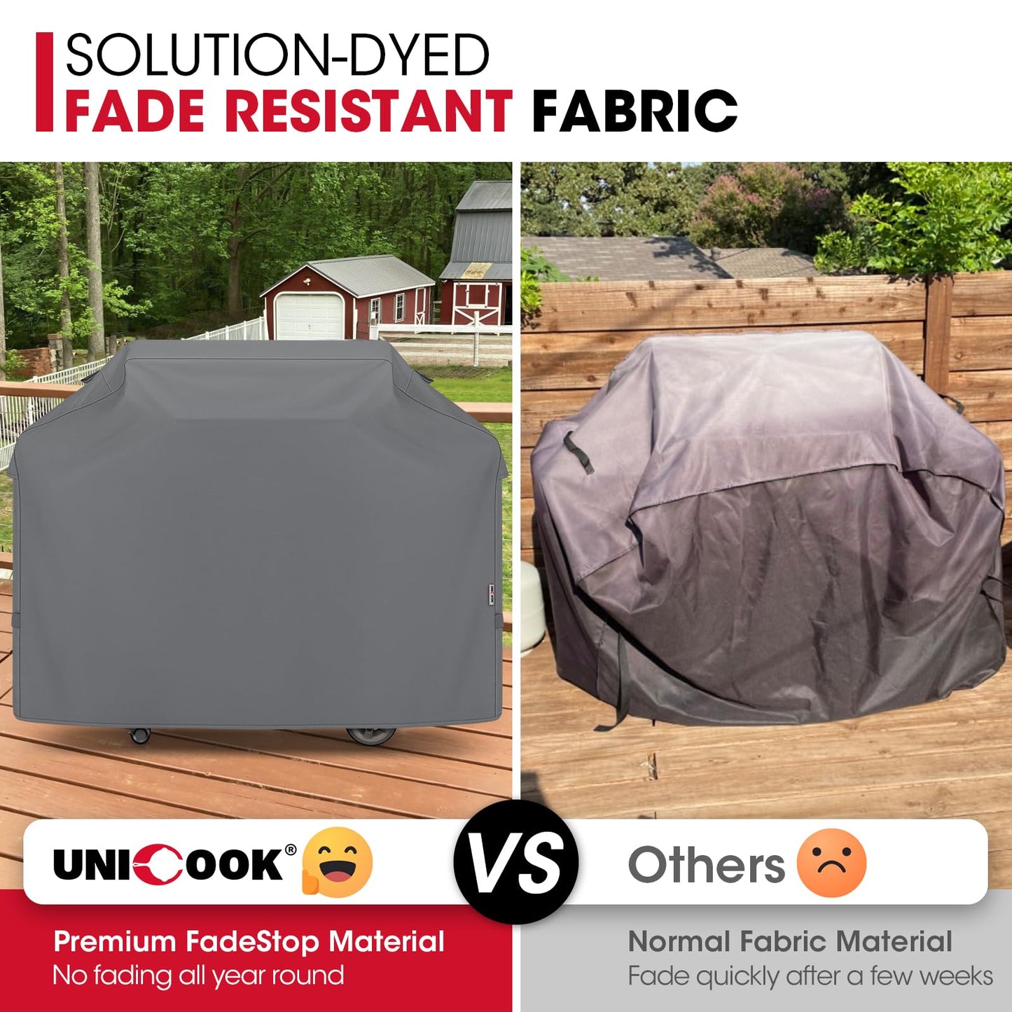 UNICOOK BBQ Cover 65 Inch, Waterproof Heavy Duty Barbecue Grill Cover, Fade Resistant Housse BBQ, Compatible for Weber, Char-Broil, Nexgrill, Brinkmann Barbecue and More, UV Resistant Material, Grey