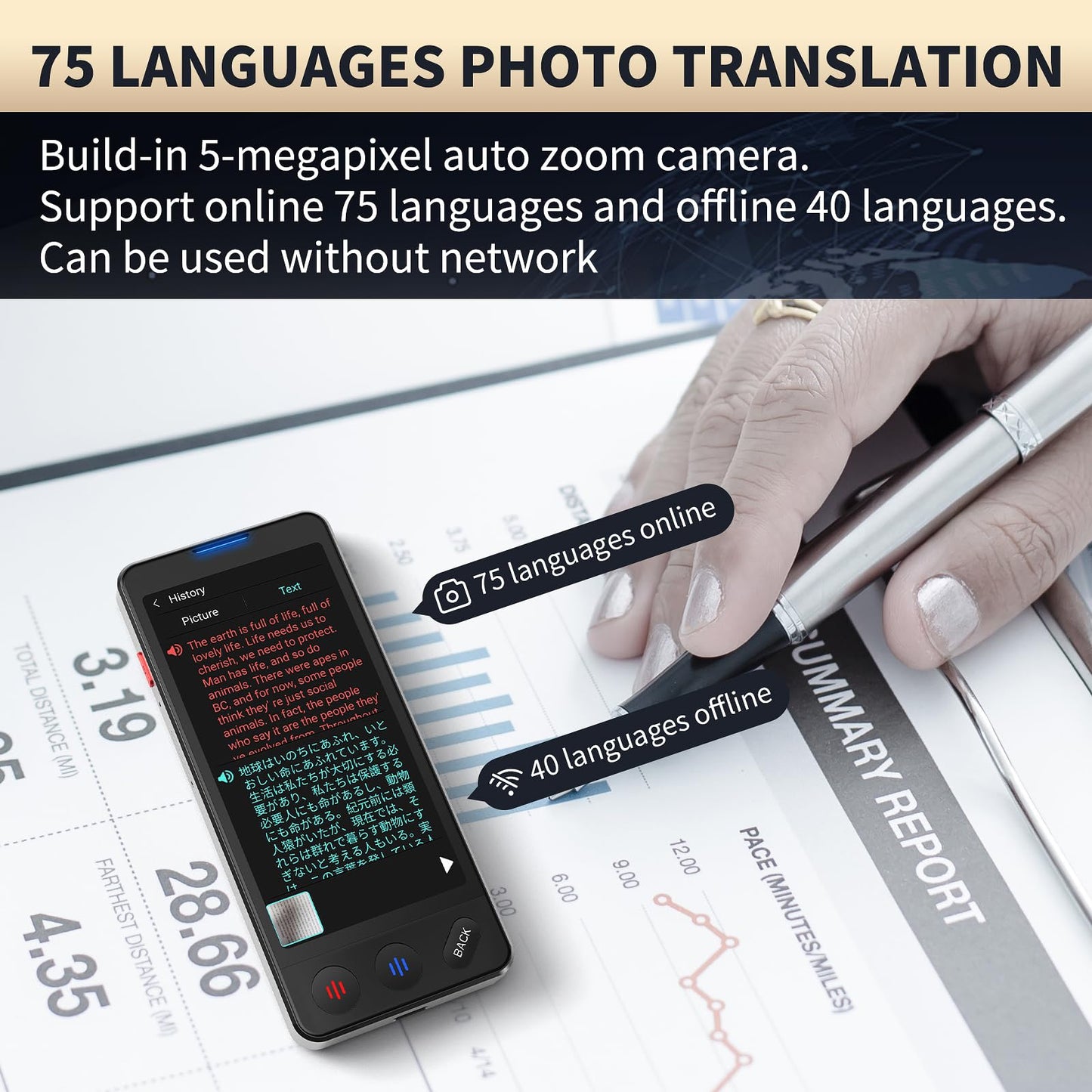 AI Language Translator Device, 2025 Upgraded Translator No WiFi Needed, Support ChatGPT, Voice Instant Two-Way 150 Language Translator, Offline/Recording/Photo Translation for Business Travel