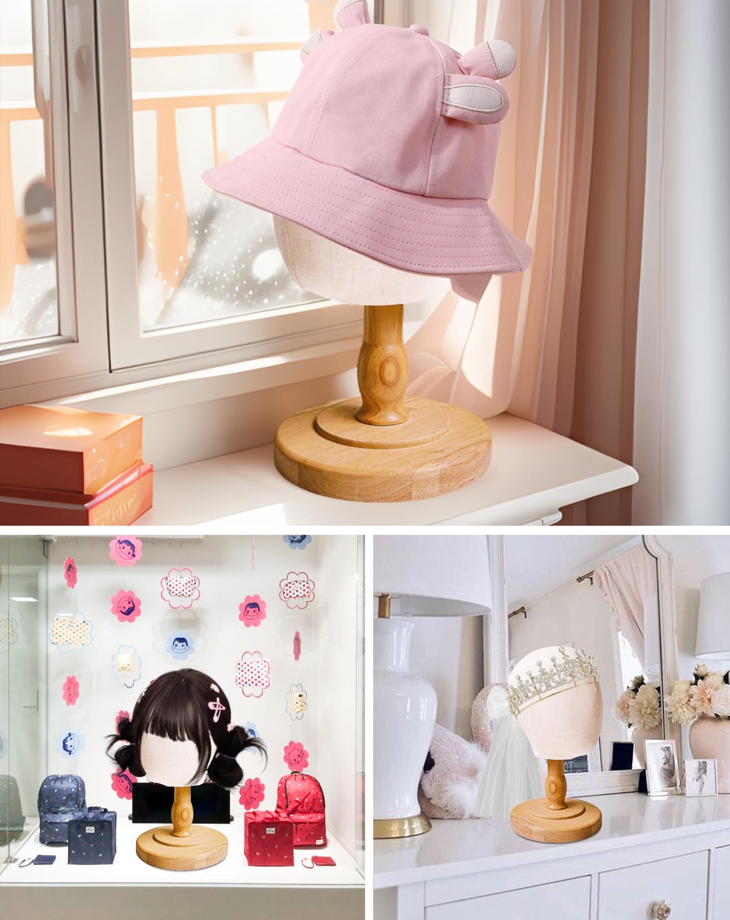 CHADWICK Baby Mannequin Head, Wig Head Stand for Kids, Plastic Model Head for Hats, Wigs, Glasses, Scarves Display, Baby Girl Children Hat Stand, Canvas Block Manikin Head for Home, Salon, Shop