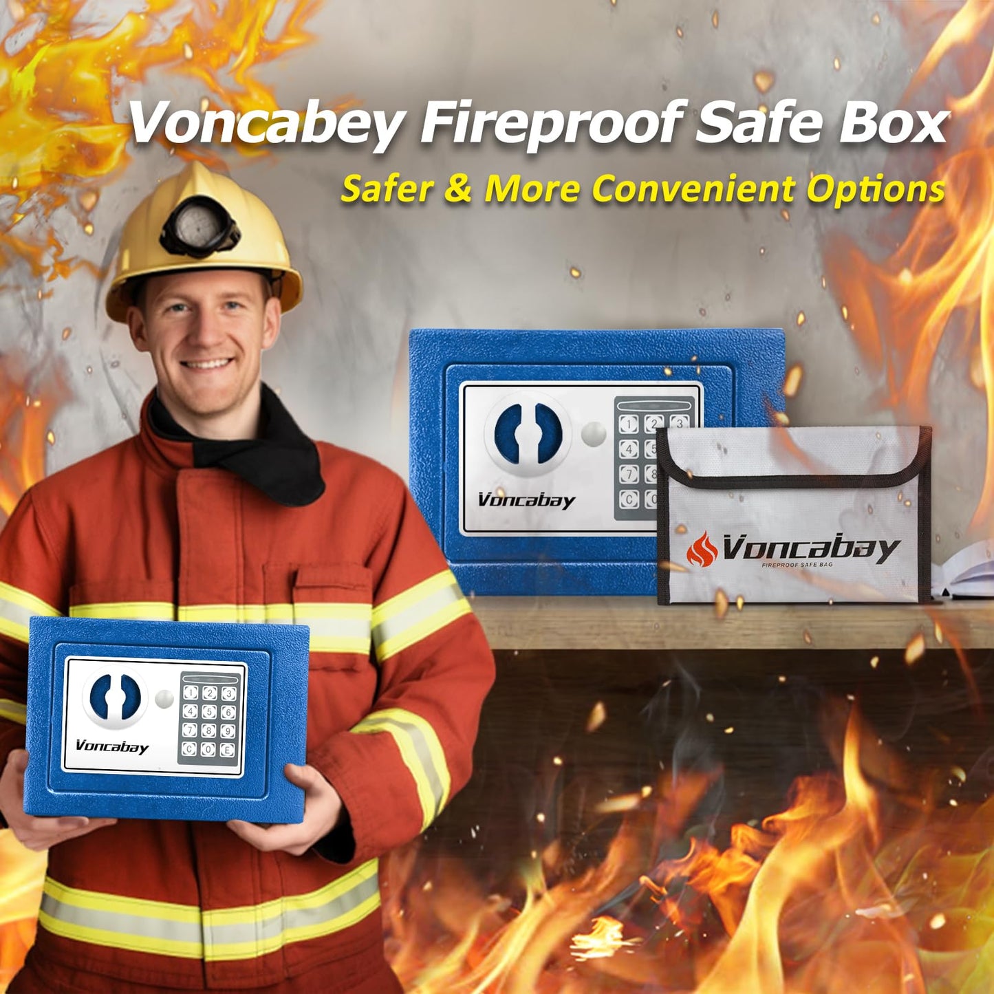 Voncabay Money Safe Box for Home with Sensor Light & Fireproof Security Safe Box for Money Safe with Keys & Pass Code, Lock Box Fireproof Safe with Digital Keypad Blue