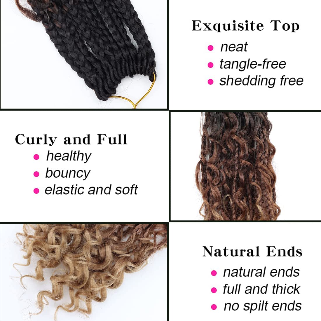 WoWCFyyds 8 Packs Crochet Braids Hair Curly 24 Inch Goddess Box Braids Crochet Hair Bohemian Hippie Braids Extensions with Curly Ends Synthetic Hair Extensions for Braids（1B/30/27）