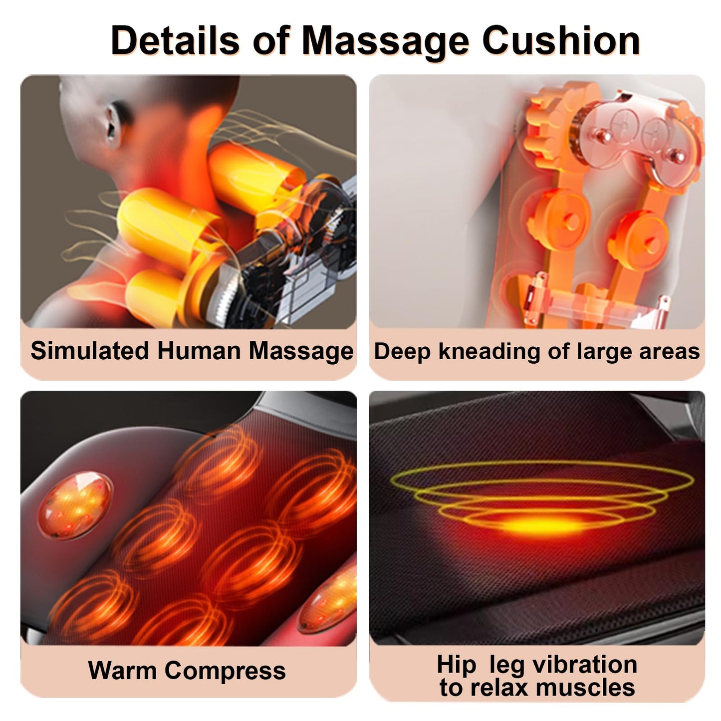 Back and Neck Massage cushion with heat, 5 massage modes, 4 vibration modes and 3 heating modes Massage Chair Pad, with removable multifunctional leg and foot massager, for Office,Home