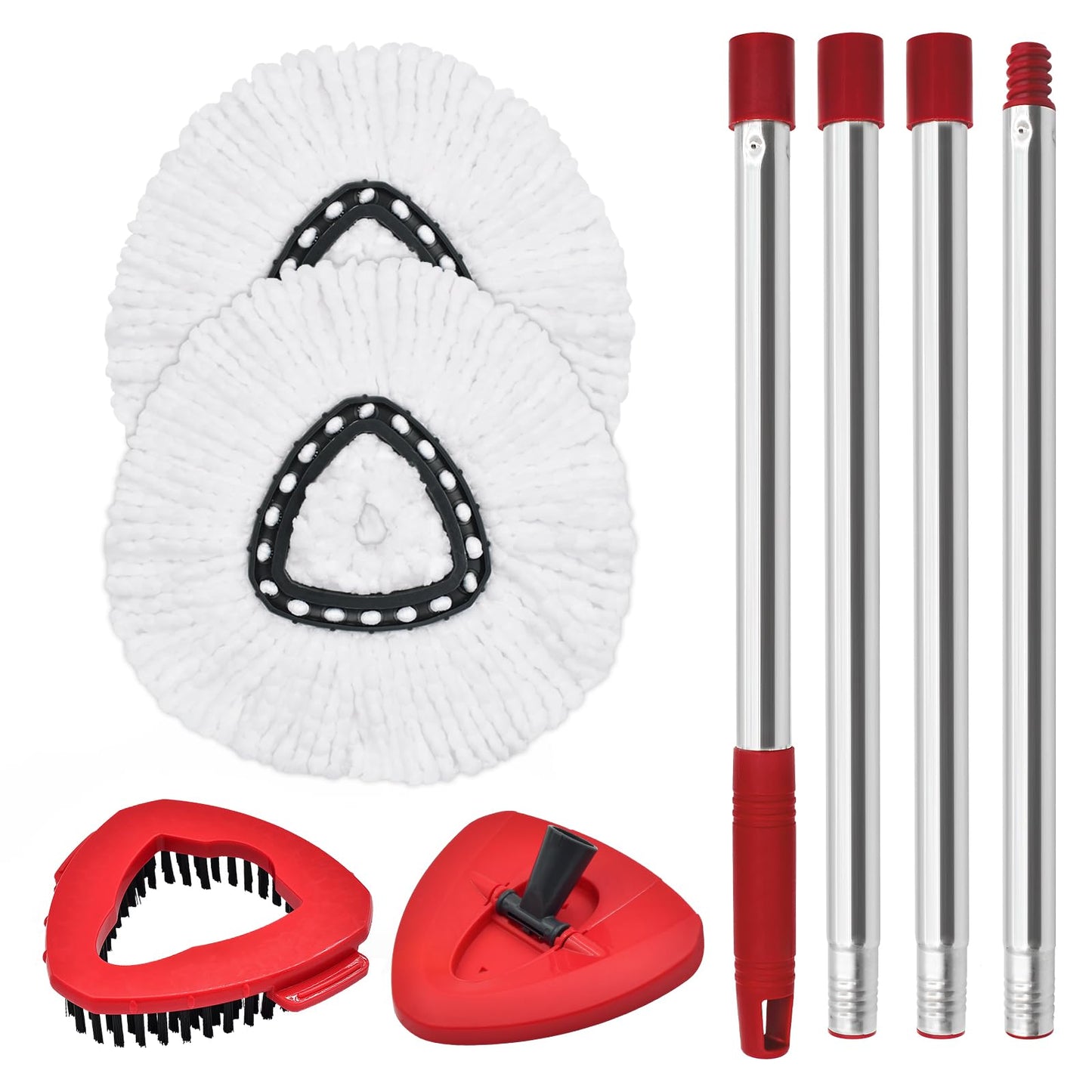 Spin Mop Handle Replacement for Vileda, Mop Heads Compatible with Vileda EasyWring Spin Mops & Bucket 1-Tank, Include 4-Section Handle, 2 Microfiber Head Refills,1 Scrub Brush, 1 Base