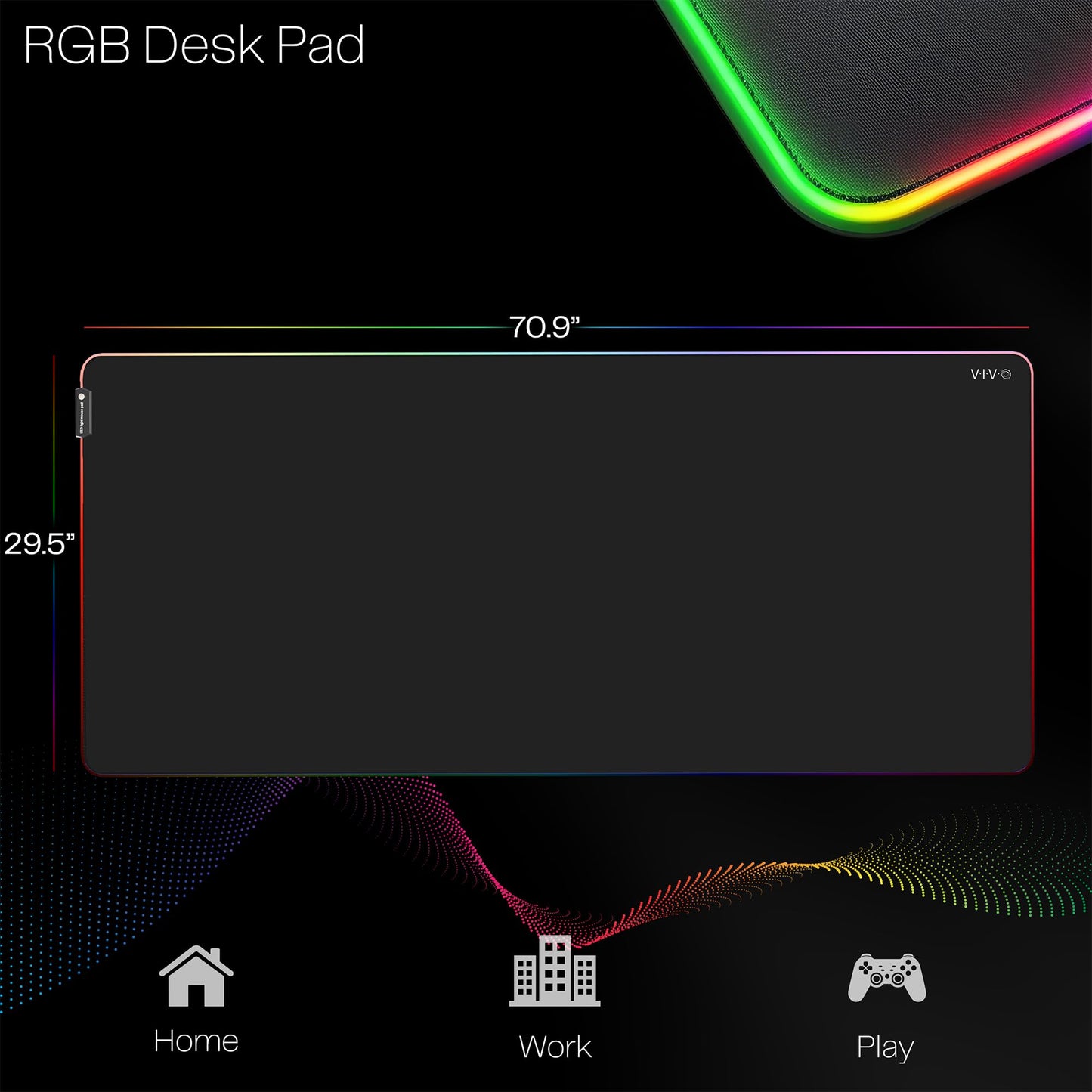 VIVO Extra Large 71 x 30 inch Full Size Desk Pad with RGB Lighting for Office Ambience and Immersive Gaming, Oversized Mouse Pad Table Top Cover, 12 Color Modes, Non-Slip Base, Black, DESK-PAD72
