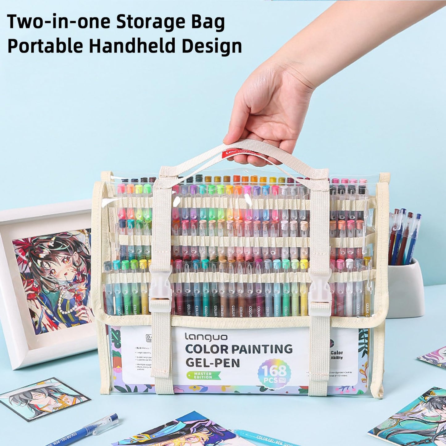 168Pcs 162 Colors Gel Pens Set，0.6mm Fine Point Quick-Drying Ink with Exquisite Transparent Storage Bag for Adult Coloring & Journaling, Drawing & Office