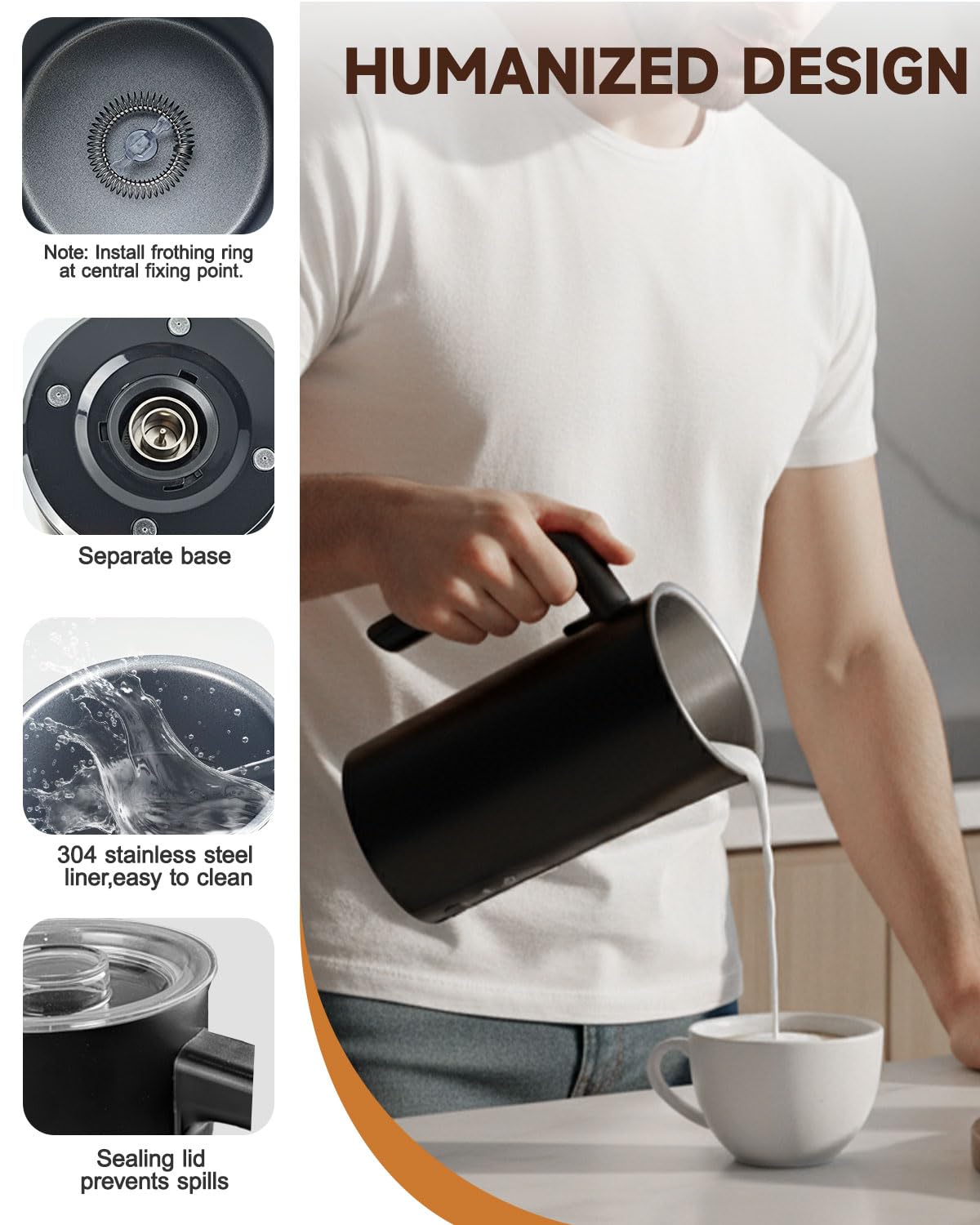 Electric Milk Frother, 4-in-1 Magnetic Milk Steamer and Hot/Cold Foam Maker, 11.8oz/350ml Automatic Milk Warmer for Coffee, Latte, Cappuccino, Macchiato, Hot Chocolate, Silent Operation