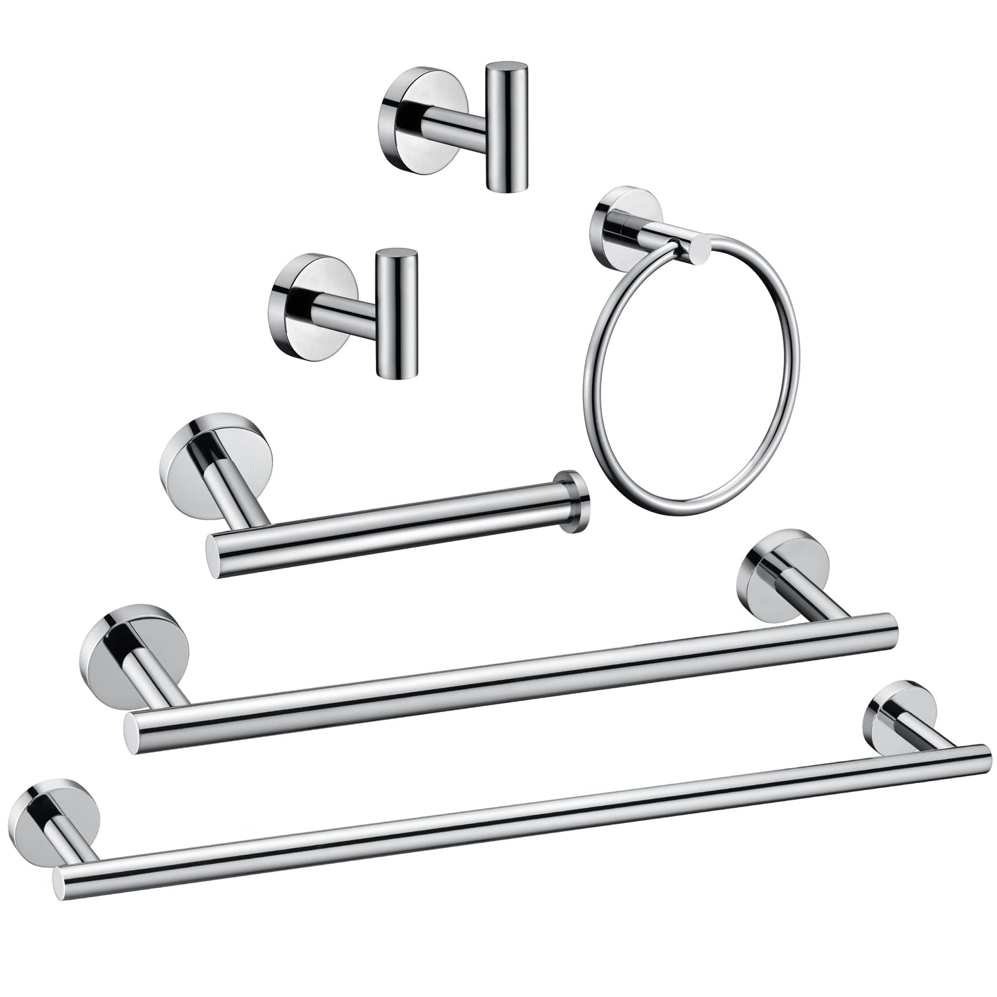 6 Pieces Polished Chrome Bathroom Hardware Accessories Set Hand Towel Ring 18&23.6 inch Round Towel Bar Silver Toilet Paper Holder Towel Hooks 2 Pieces SUS 304 Stainless Steel,Heavy Duty,Wall Mounted…