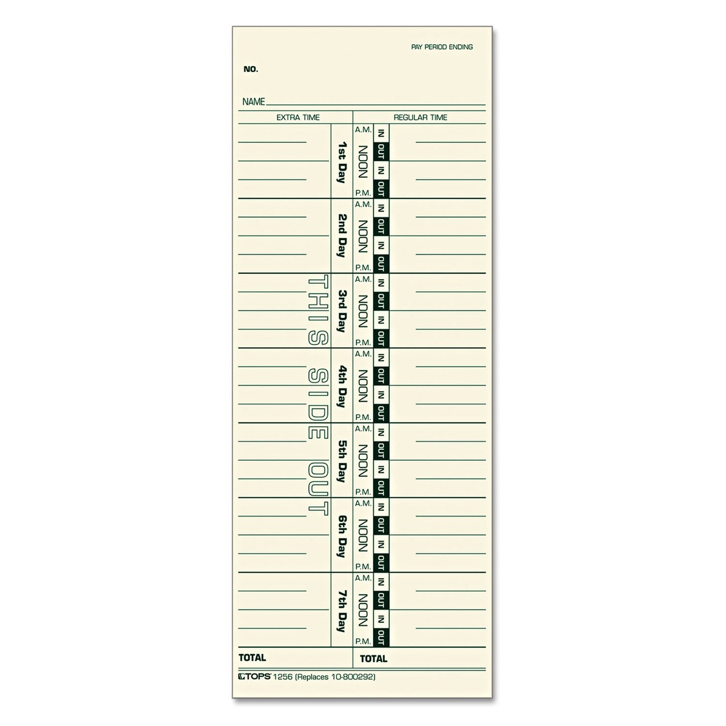 TOPS Weekly Time Cards, Green Ink Front, 3.5 x 9 Inches, 500-Count, Manila (1256)