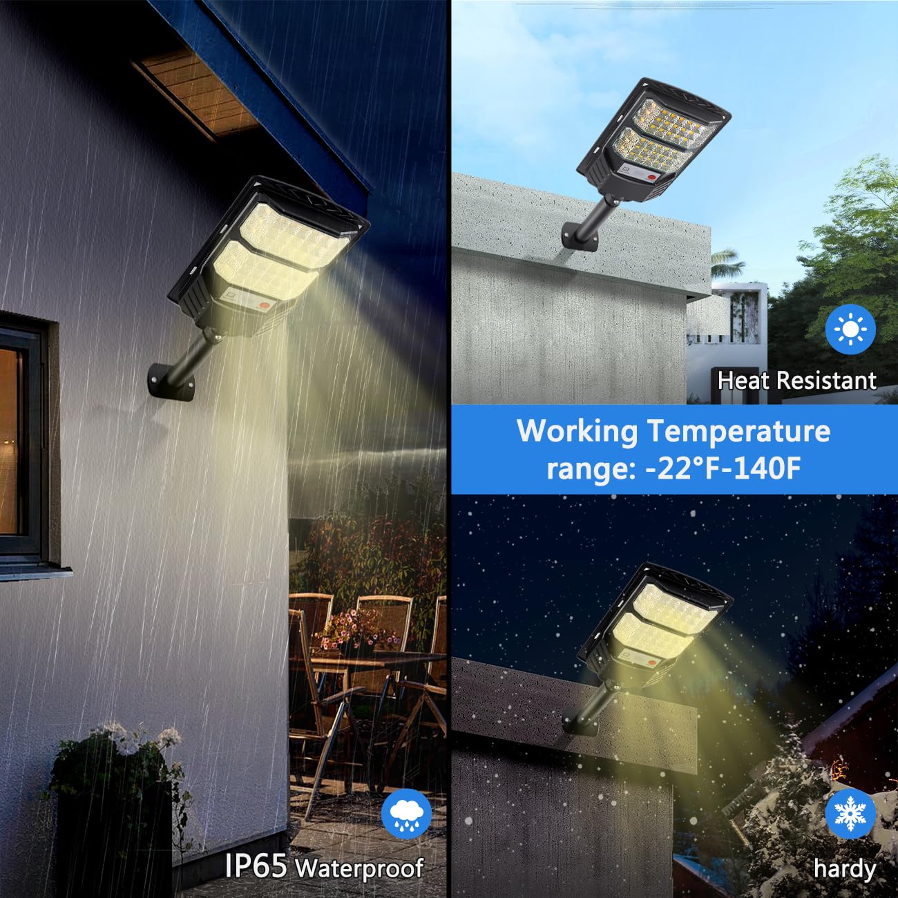 Solar Street Lights Outdoor, 3000K Solar Parking Warm Light, LED Dusk to Dawn Flood Waterproof Powered Yellow Lighting with Motion Senso Security Lights for Garden Yard Pathway