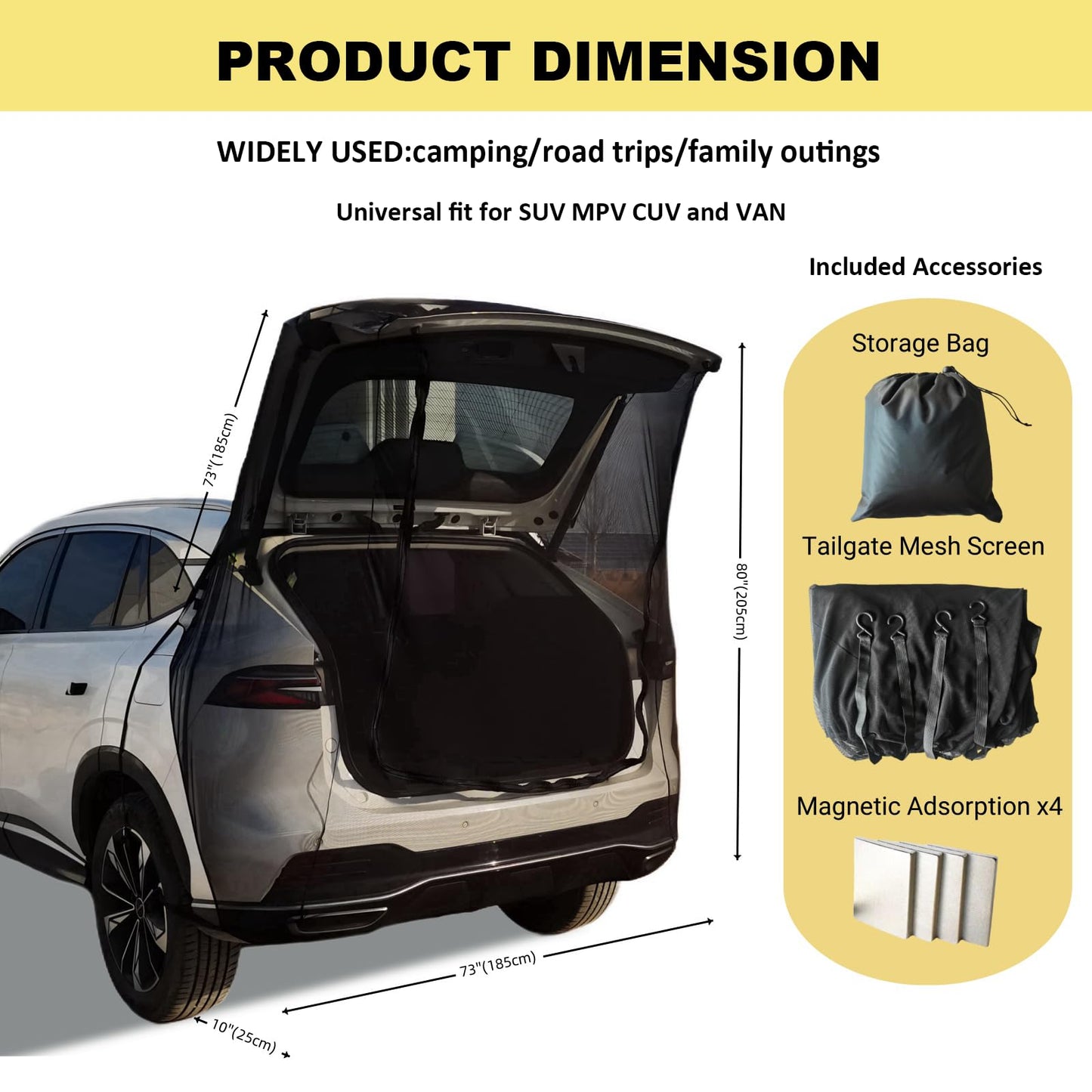 Car Camping Tailgate Mesh Screen for SUV, Mini Van, Great for Ventilation and Mosquito Prevention Car Camping Accessories