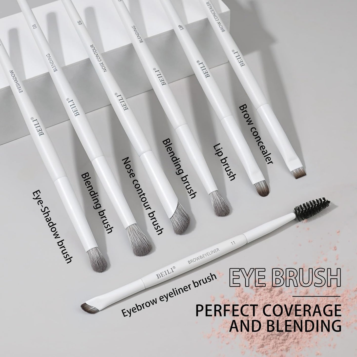 BEILI Makeup Brush Set,White Makeup Brush Set, 12 Vegan Makeup Brushes for Powder Foundation, Concealer, Eyebrows, Eyeshadow, Contour, Eyeliner, Blender Eye Brush