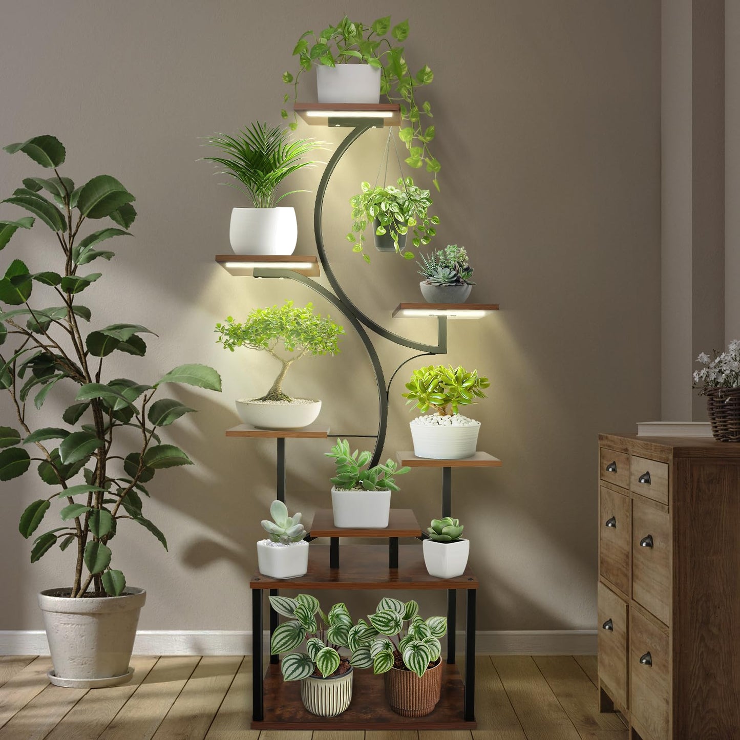8-Tier Plant Stand with Grow Lights, 57'' Tall Indoor Plant Shelf, Multi-Layer Plant Holder for Home, Patio & Living Room