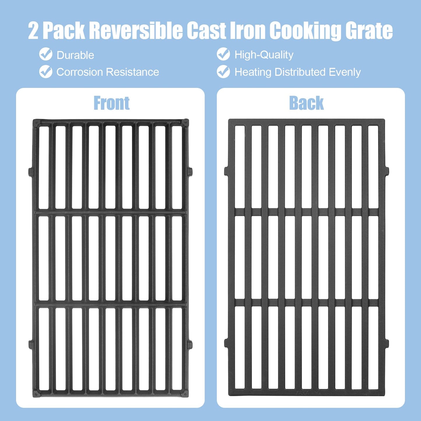 WEBROIL 17.5" 7637 Grill Grates Replacement Parts for Weber Spirit I/II 200 Series, Spirit E/S-210 E/S-220 Spirit II E/S-210 E/S-220 with Front Control,Cast Iron,2 Pack Diamond Shaped Cooking Grates