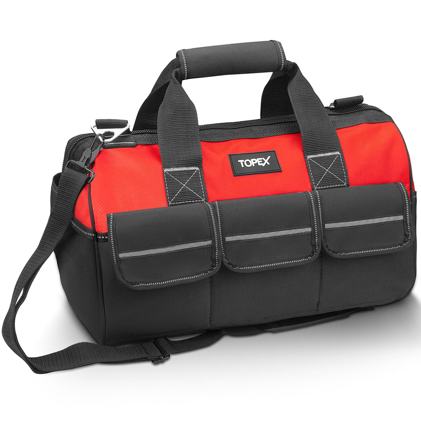 TOPEX 16-inch Tool Bag Multi-pocket Tool Organizer High Bearing Wide Mouth Tool Bag with Adjustable Shoulder Strap with 8 Pockets for Cars, Drill, Garden, Electrician, Technicians