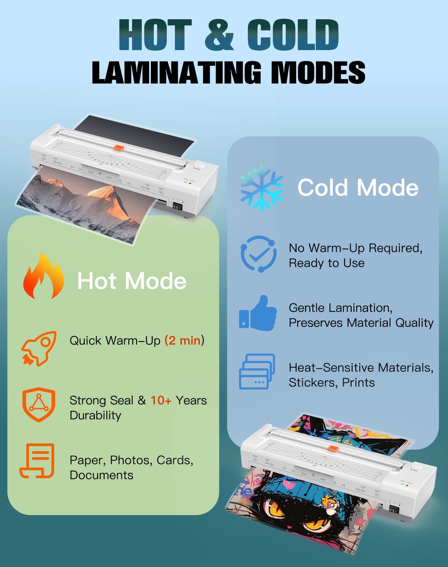 13 Inch Laminator Machine with Auto Paper Feed, Never Jam A3 Thermal & Cold Lamination, 20 Laminating Sheets, 10-in-1 Laminator with Cutter, Trimmer & Corner Rounder for Office School Home Use（White）