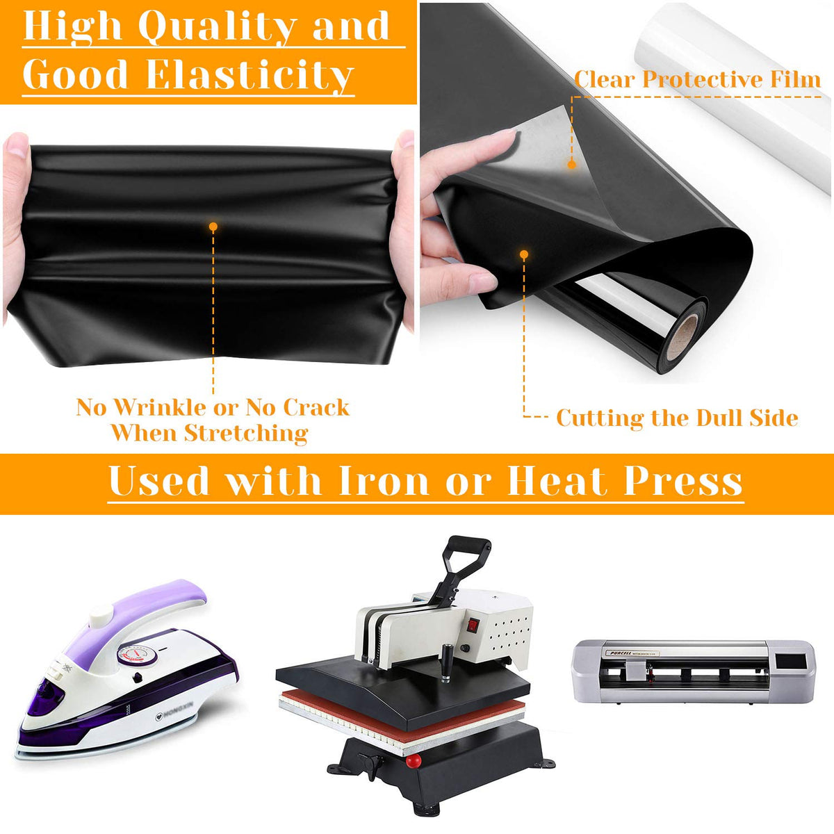 12" x 24ft Heat Transfer Vinyl Rolls, Flasoo 2 Rolls Black and White HTV Iron on Vinyl for Shirts, Compatible with Cricut, Cameo, Heat Press Machines (12 Inches by 12 Feet Per Roll)