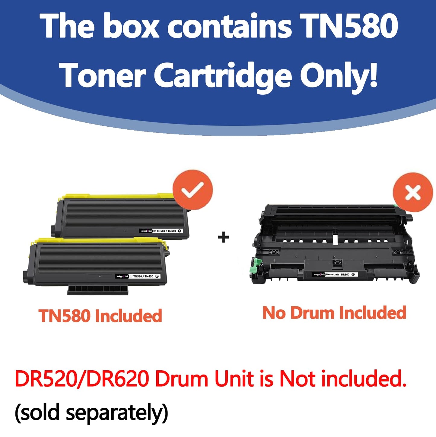 OKGO Compatible TN580 TN650 Toner Cartridge Replacement for Brother TN620 TN550 TN-580 TN-620 TN-650 HL-5370DW 5240 5340D 5250DN,DCP-8060 8065DN,MFC-8660DN 8460 8480 8680 ( High Yield ,Black 2 Pack )