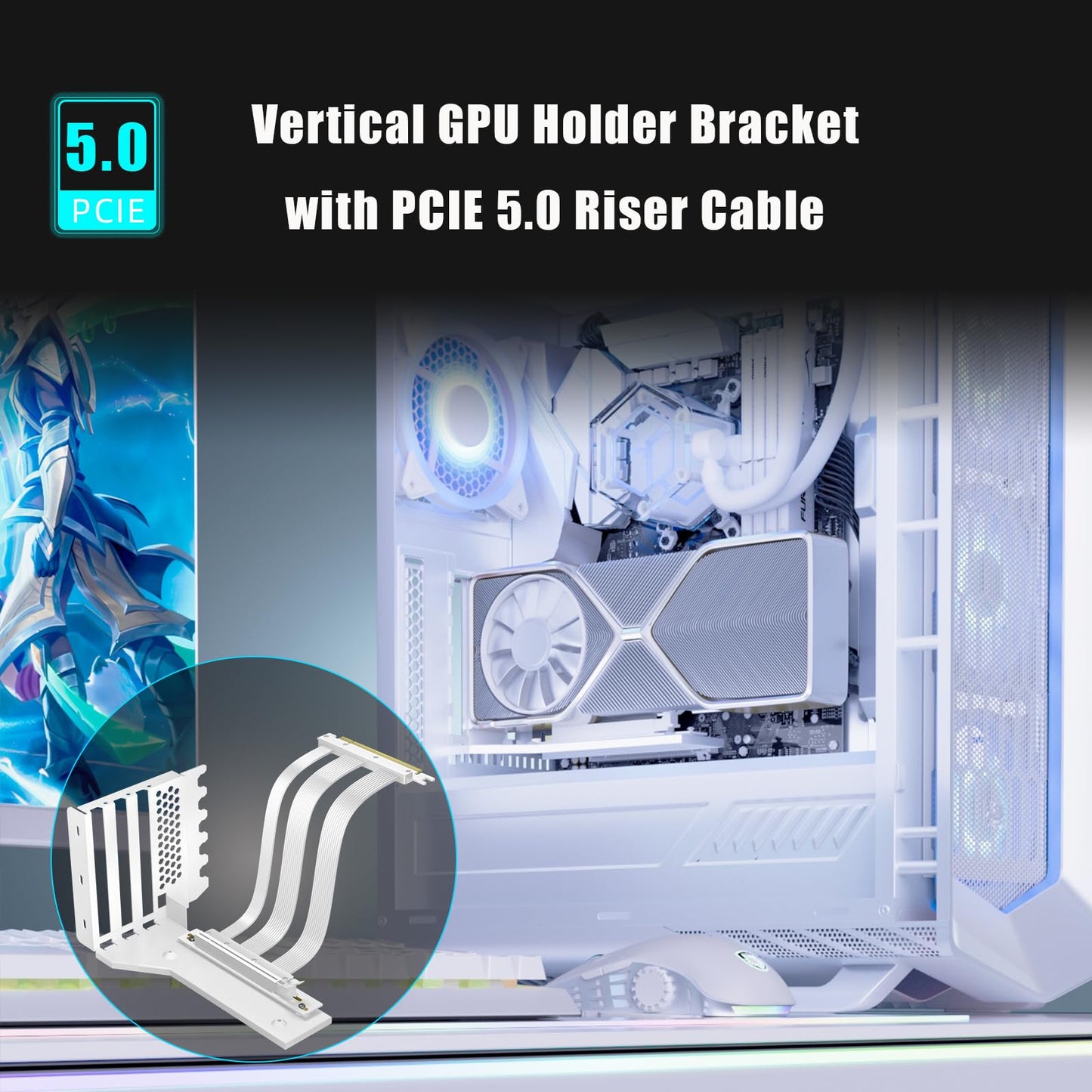 GLOTRENDS 3-Slot GPU Support Bracket with 150mm PCIe 5.0 Riser Cable for GPU Vertical Mount, Compatible with RTX5090 RTX4090 RX9070 RX7900, PC Cases with Open PCI 7/8-slot Design