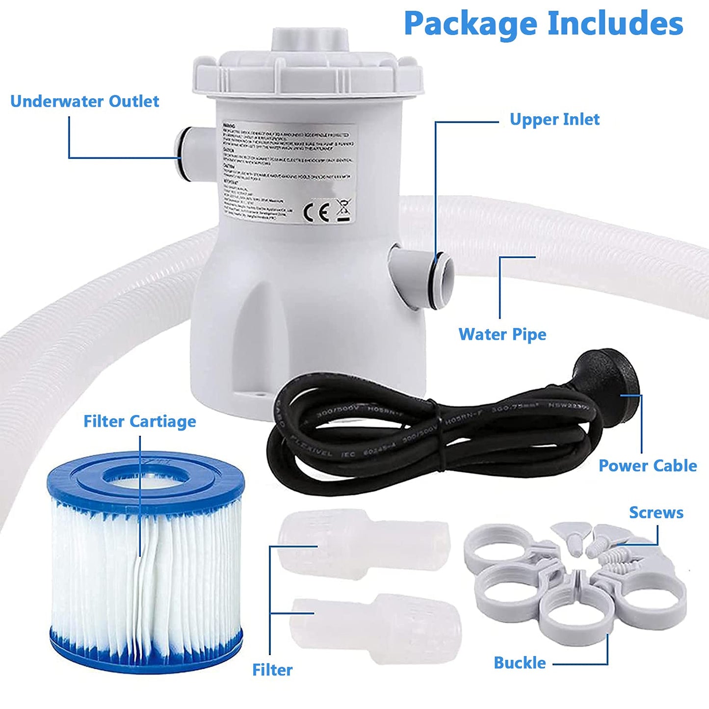 Mugxnem Swimming Pool Filter Pump - 300 GPH ElectricPool Filter Pump for Inflatable Pool Easy Set Clear Cartridge Filter Pump for Above Ground Pools