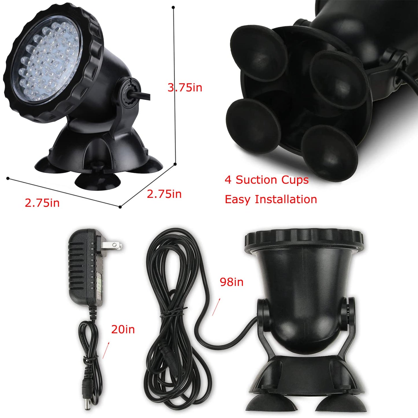 ZHGSERVU Pond Lights Submersible Color Changing Fountain Lights with Remote, 36 LED Bulbs Underwater Landscape Light Multi-Color & Adjustable & Dimmable for Aquarium Garden Pool Lawn Waterfall IP68