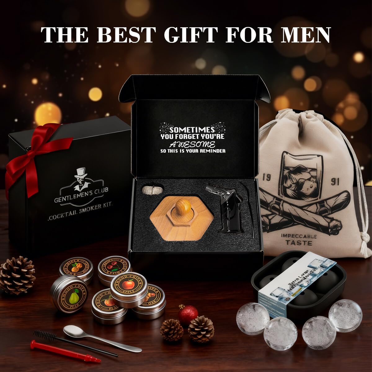Cocktail Smoker Kit for Bourbon Whiskey Gifts for Men Drink Smoker Infuser Old Fashioned Smoker Kit with Torch Bongos Smoking Smoked Fashion Top Whiskey Making Accessories Infuse Cocktail Wine Meat