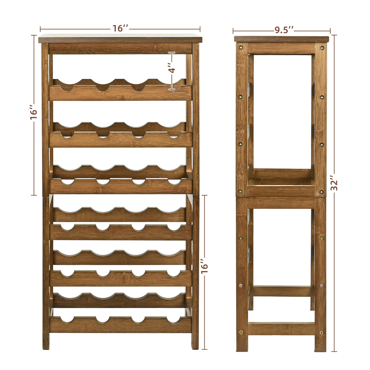 VASMIA Wine Rack Freestanding Floor, 6-Tier Display Wine Storage Shelves with Table Top, 24-Botttle Bamboo Wine Rack Shelf for Kitchen Bar Dining Room Living Room, Walnut