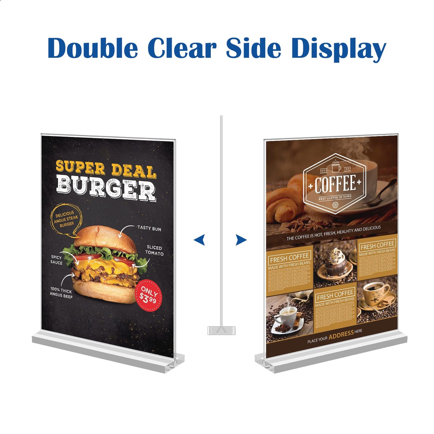 Cranviech 6 Pack 8.5 x 11 Acrylic Sign Holder, Double-Sided Vertical Display Stand Plastic Paper Holder Table Menu Display Stand T-Shaped Desktop Display Stand for Restaurants, Office, Store
