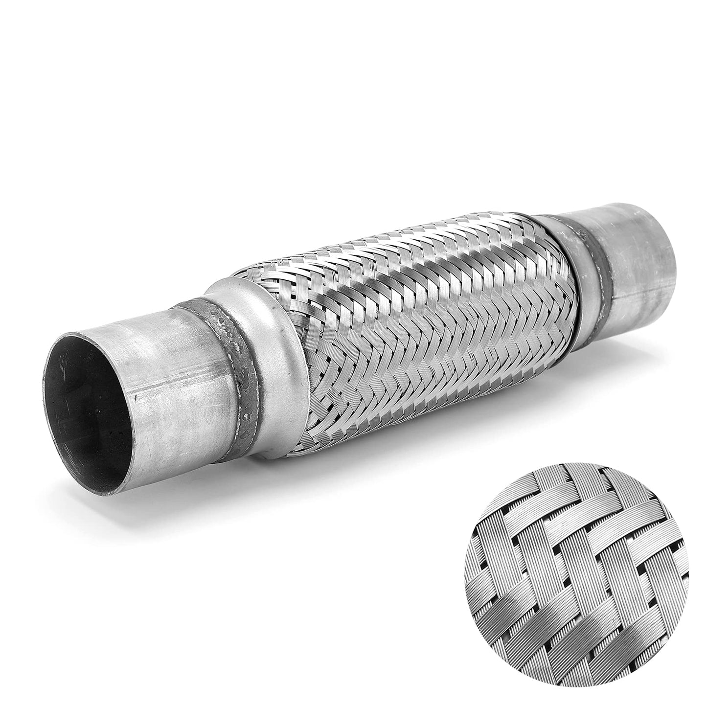 Stainless Steel Exhaust Flex Pipe, 2.25x12in Woven Exhaust Repair Flexible Pipe Bellows Flex Joint 57mm Stainless Steel for Car
