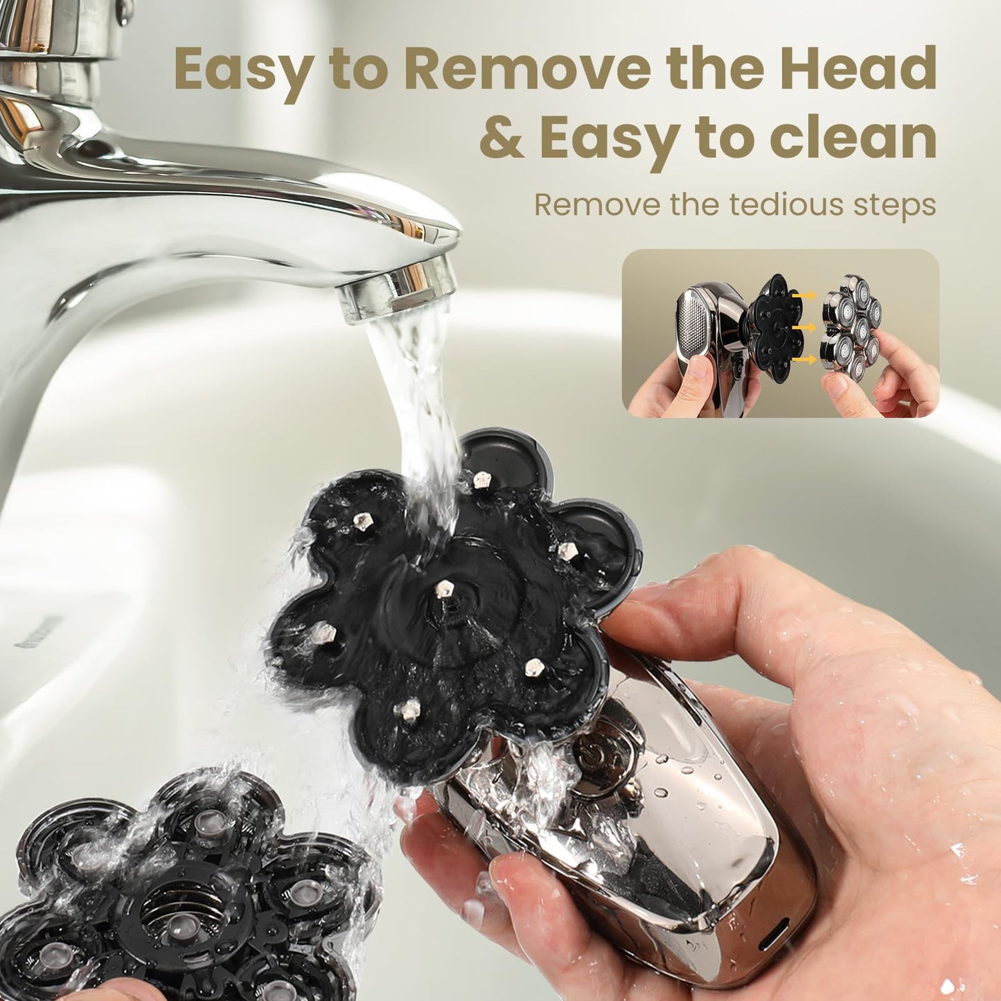 7D Head Shavers for Bald Men, SHPAVVER Detachable Head Shaver LED Display Dry Wet Bald Head Razor, IPX7 Waterproof Head Shavers with Type-C Charge