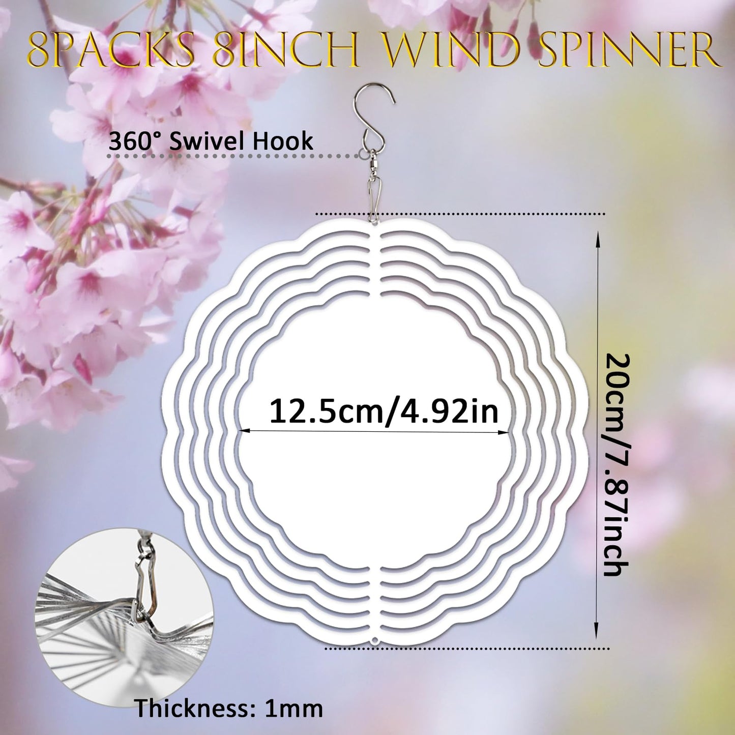 Leafcraft 8 Pack 8inch Sublimation Wind Spinner Blanks 3D Aluminum Metal Wind Sculpture Kinetic Spinners DIY Crafts for Yard and Garden Indoor Art Ornaments Hanging Decoration