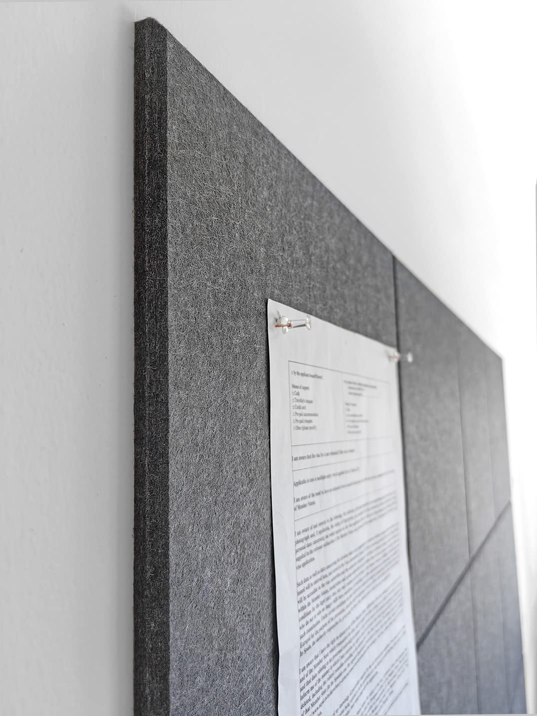 DECORITA Large Cork Board Alternative - 47x35in 12 Pack Felt Wall Tiles With Safe Removable Adhesive Tabs - Pin Board for Office, Tack Board 48 x 36 - Gray