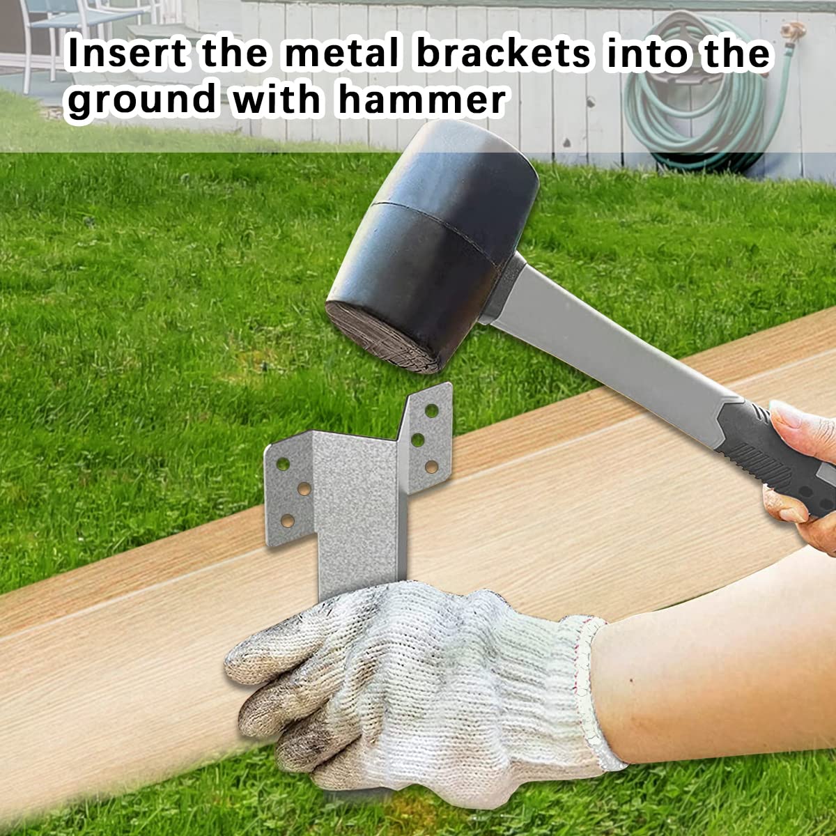 10pk Garden Edging Stakes,Heavy Duty Metal Sleeper Stakes for Driveway Garden Edging,Railway Sleeper Bracket-Driveway Path Edging-Straight Edging Bracket,Corner Timber Stake-Galvanised Steel Metal