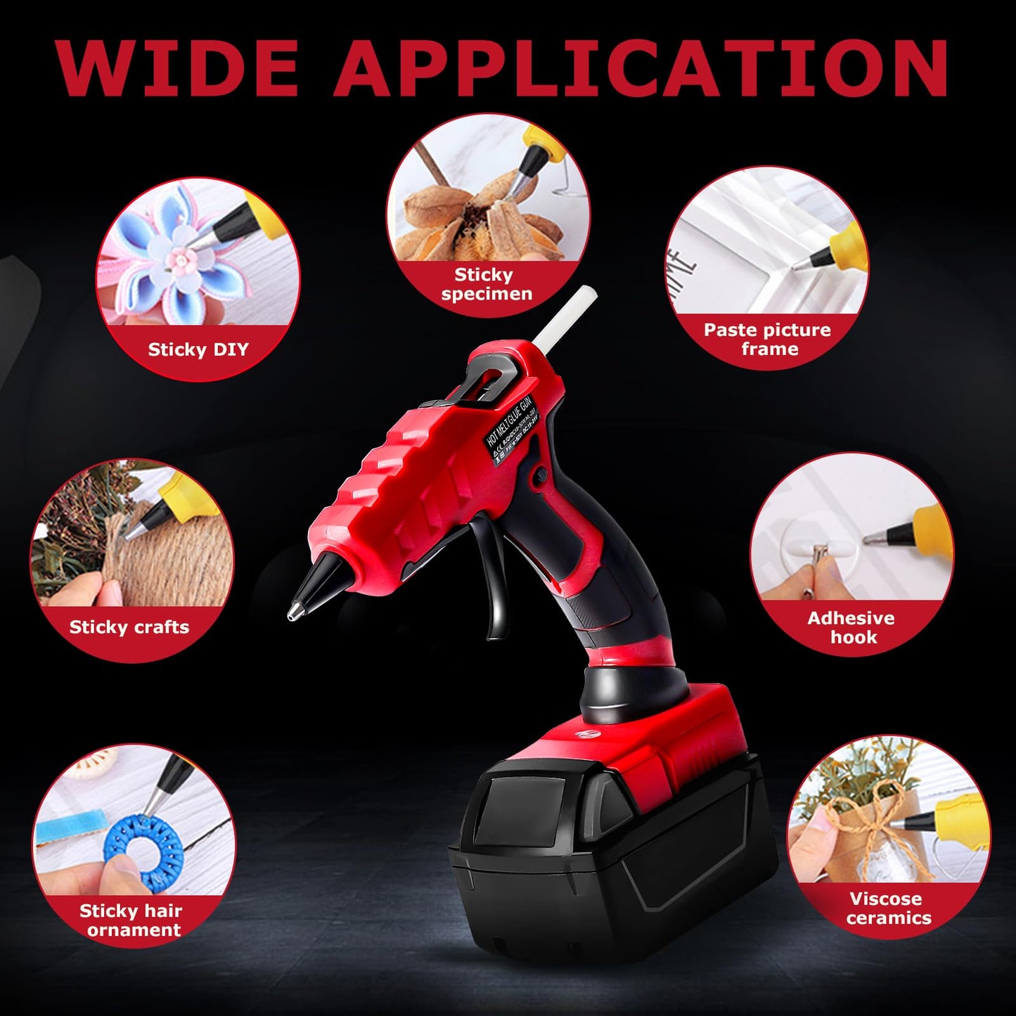 Cordless Hot Glue Gun Suitable for Milwaukee 18V Li-ion Battery, 30s Quick Preheat Hot Melt Glue Gun with 30 Pcs Glue Sticks(7 * 150mm) for Arts & Crafts & DIY & Repairs(Tool Only)