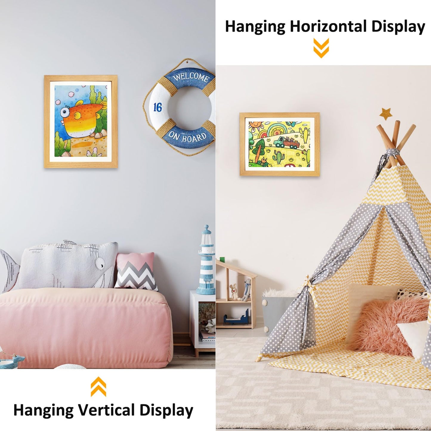 CLFCZYCXD 2 Pack Kids Artwork Picture Frames 8.5 x11 Changeable Front Opening Child Artwork Display Storage Frame on the Wall for Kids Drawings,Children Art Projects, Schoolwork, Home or Office (Wood)