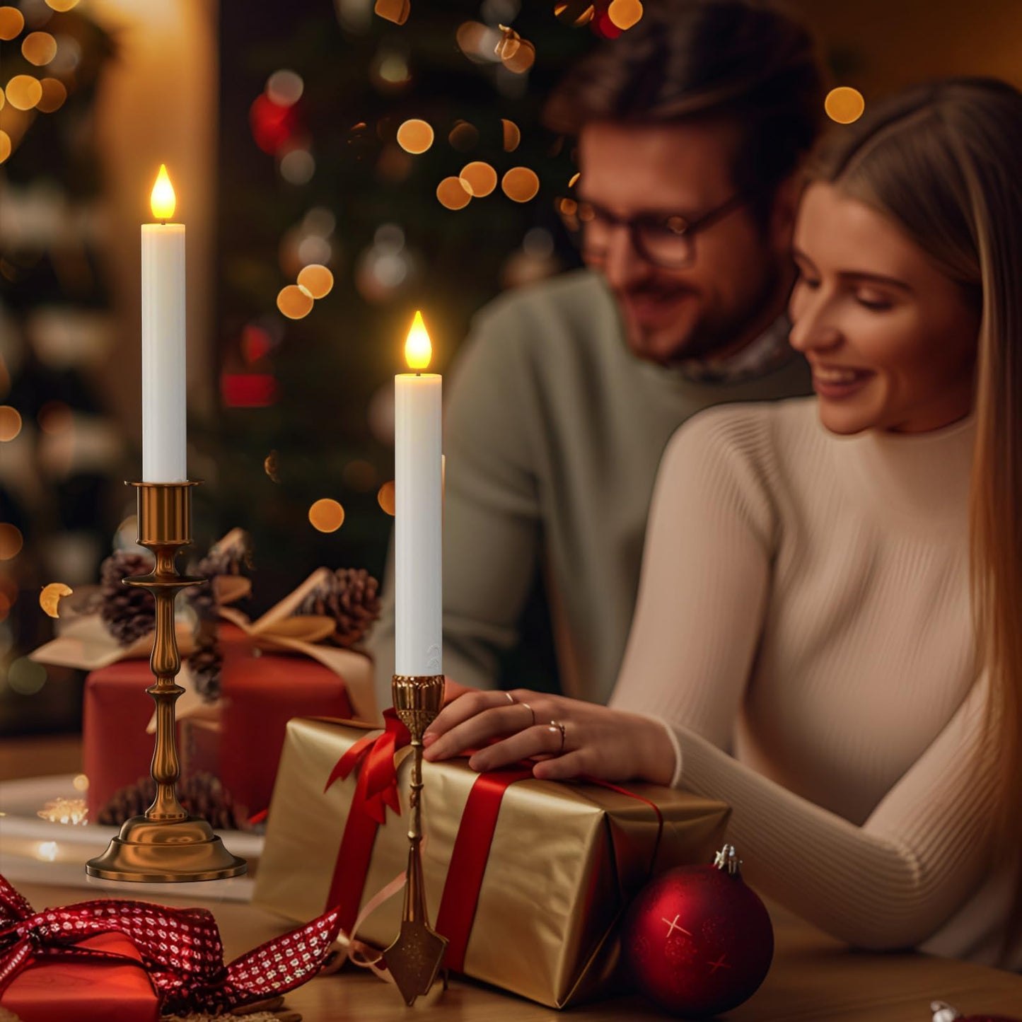 SoulBay 10pcs Flameless Rechargeable Candles with Charging Base and Remote, 17 cm Long Realistic Flickering Bright LED Taper Candle Sticks with Timer for Home Wedding Christmas Decorations