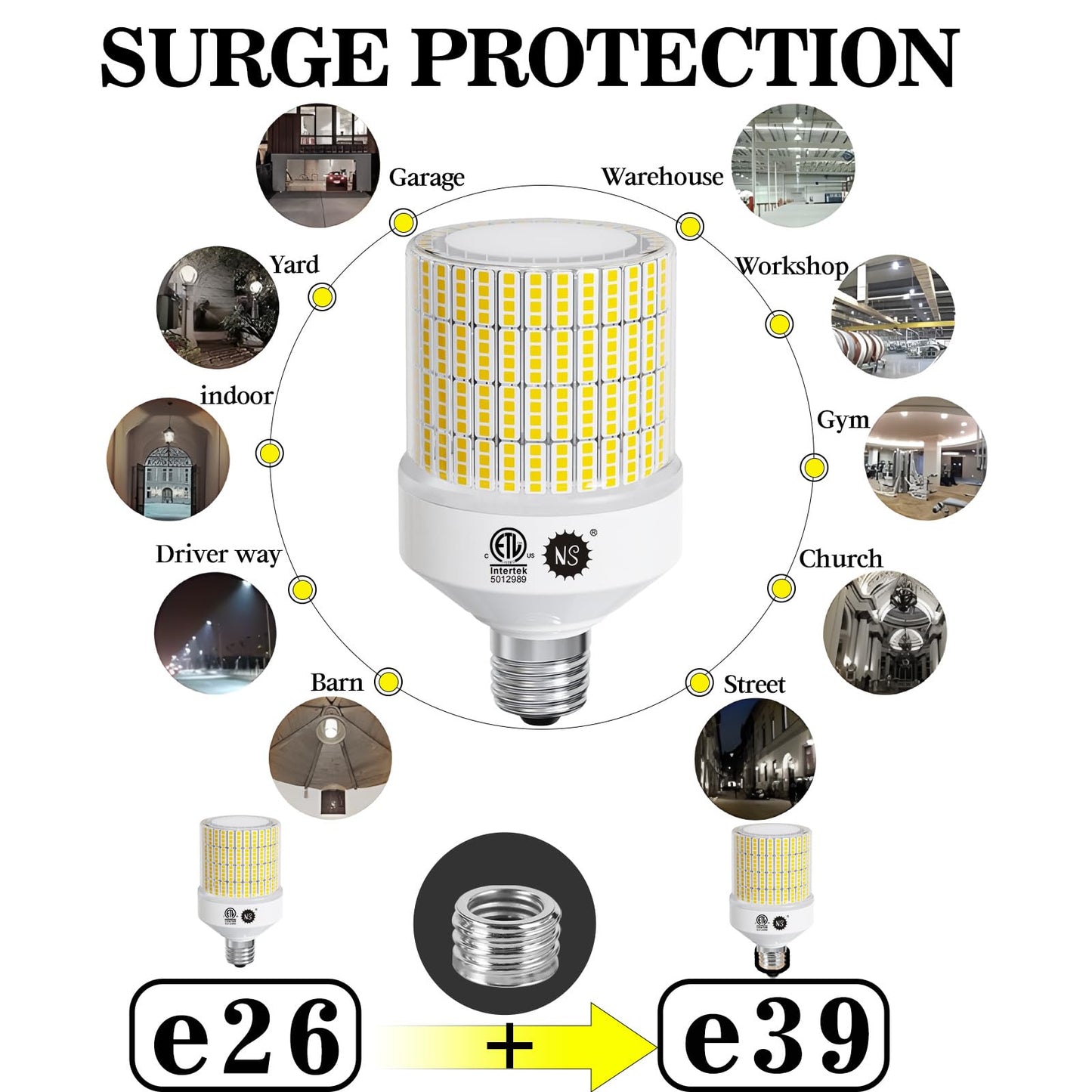 700W Equivalent 10500LM Corn Bulbs (1-Set) - 90% Energy Saving, IP65 Waterproof, 70W E26/E39, 5000K Daylight, Warehouse Light, ETL/FCC/ROHS/CE Certified, Not Dimmable