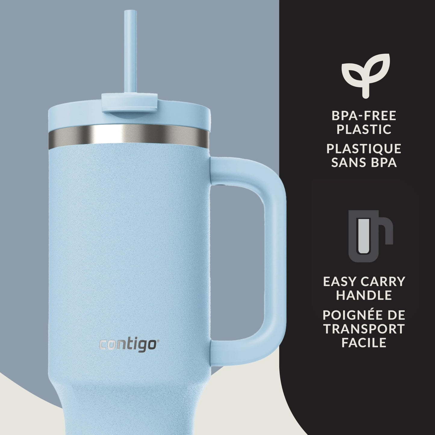 Contigo Streeterville Tumbler Giftset, 40 oz (1.18 L), Insulated Stainless Steel Water Bottle with Straw, Lid and Handle, Glacier & Indigo, 2 Pack