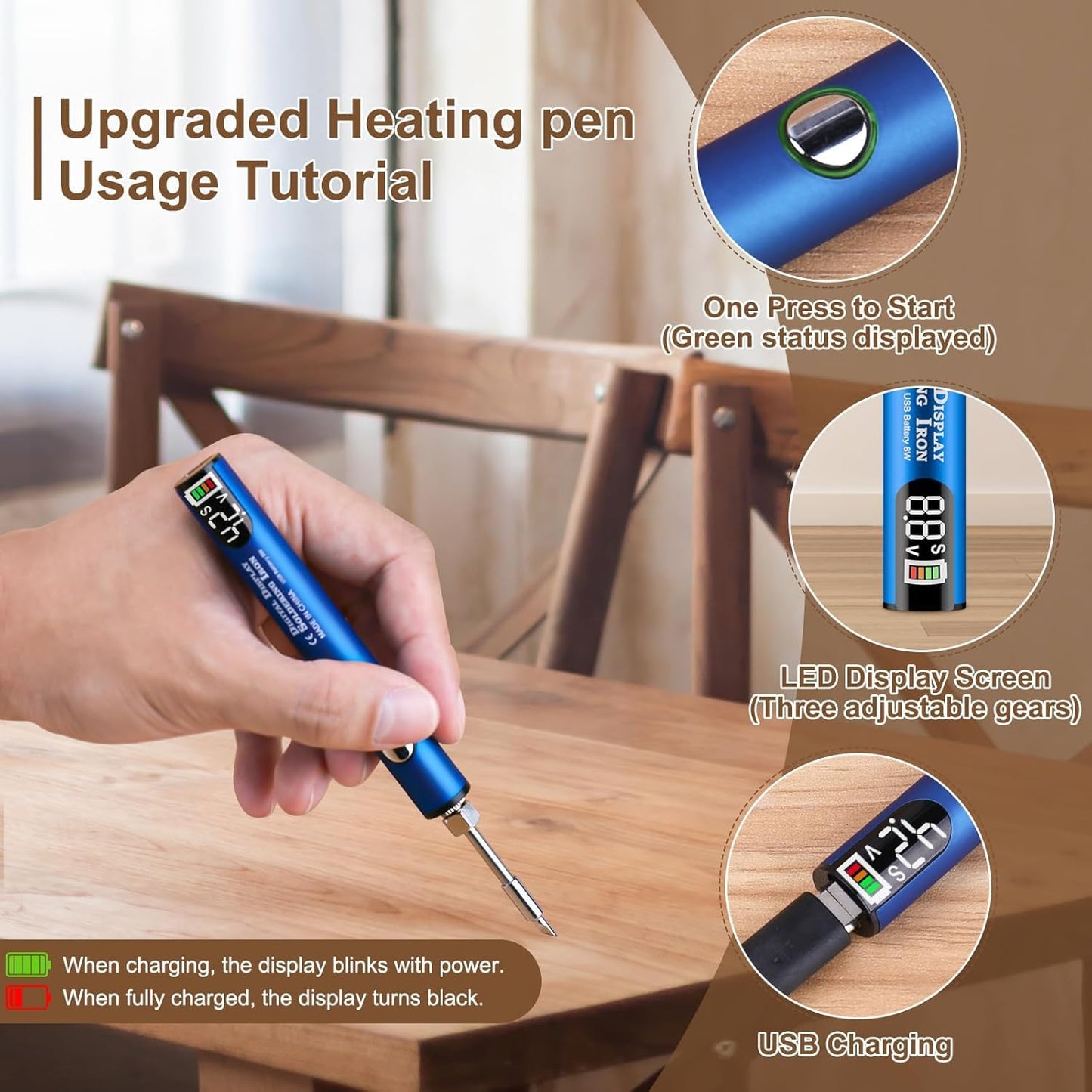 Vinyl Hardwood Repair Kit with Upgraded Heat Pen Display, Laminate Floor Repair Kit Hard Wax Wood Dual Tip Furniture Touch Up Marker Repair for Scratch, Stain, Crack, Hole, Cabinet, Door, Table