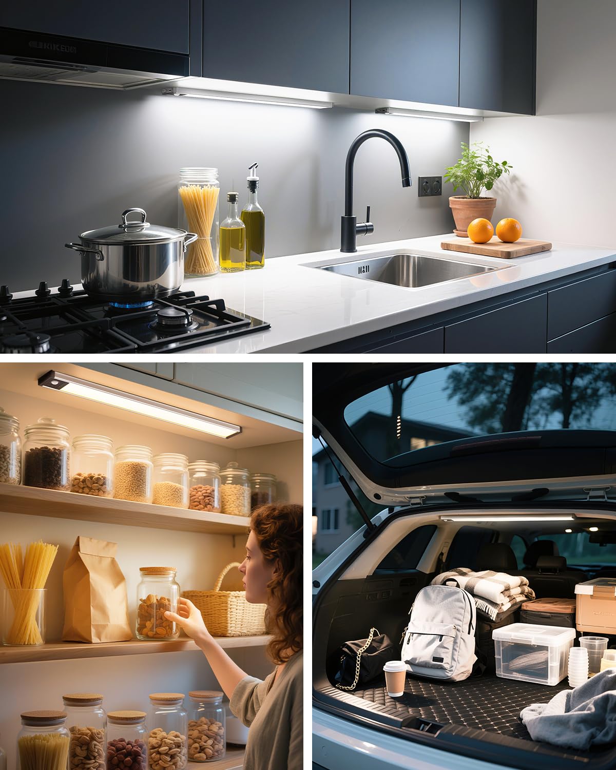 Goodea 17.5Inch Under Cabinet Lighting, 4500mAh Rechargeable Battery Motion Sensor Light Indoor, Wireless Under Cabinet Lights for Kitchen, Closet.(4 Pack)