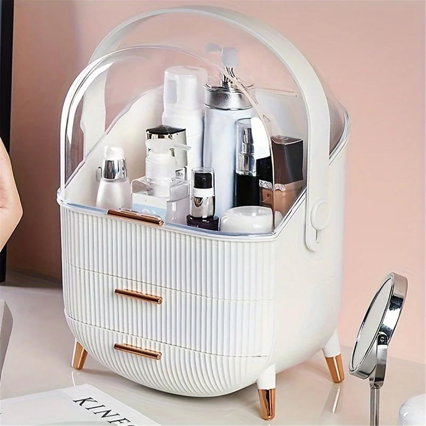 Makeup Organizer Box with Transparent dustproof Cover，Portable 3 Tier Skincare Cosmetics Organizers with Drawers Display for Bathroom, Countertop, Vanity