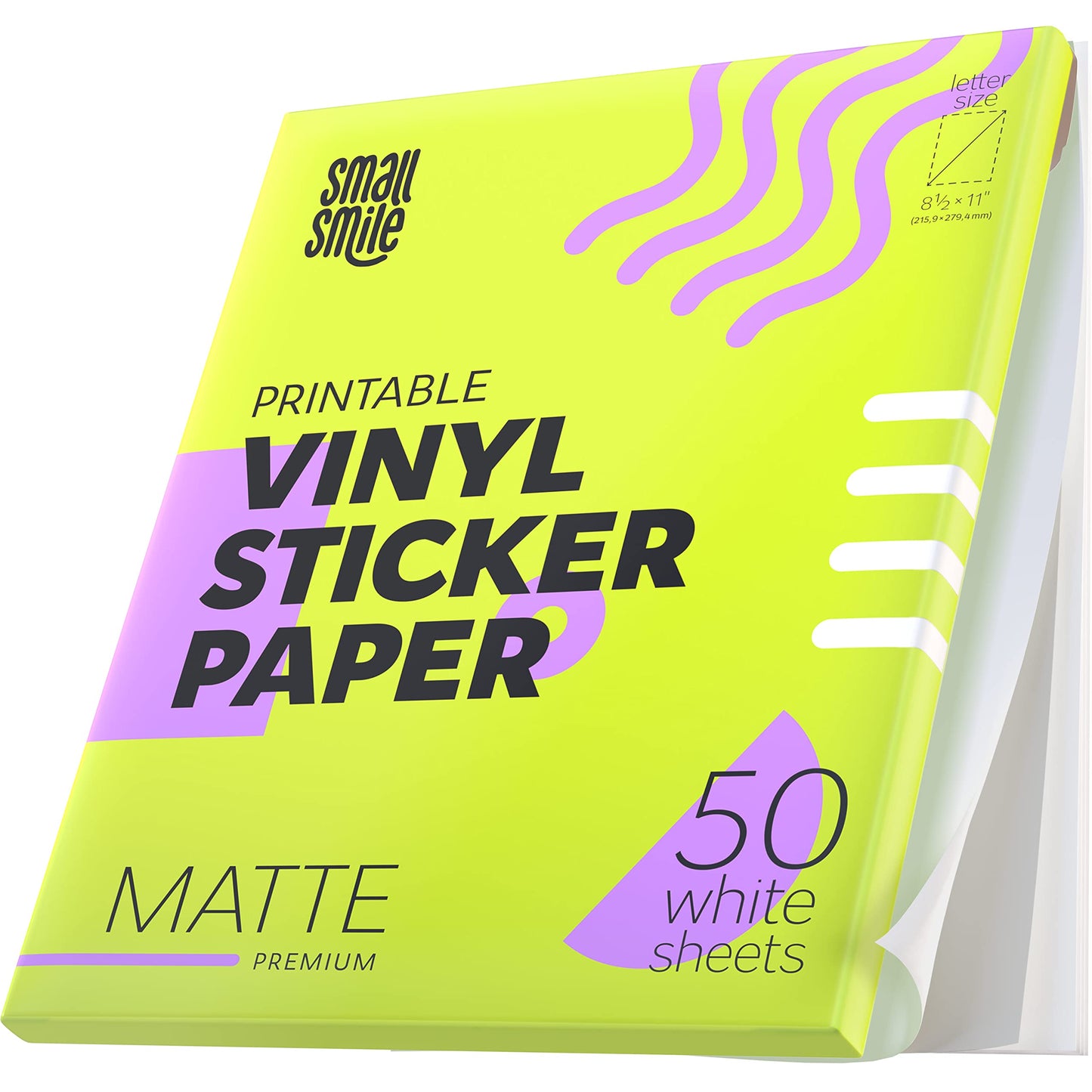 Premium Printable Vinyl Sticker Paper for Inkjet Printer and Laser - 50 White Matte Sticker Paper Waterproof - Durability Adhesive Paper 8.5 x 11, Fast Dry, Holds Ink Well, Great for Cutting Machines
