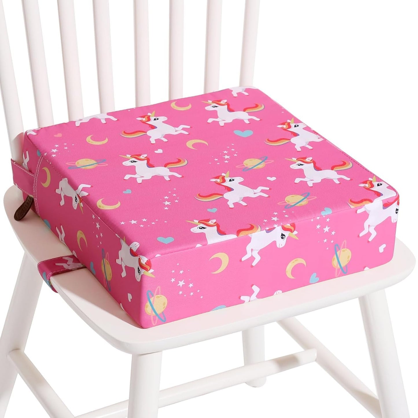 YONTINY Booster Seat for Eating Toddler, Washable PU Kitchen Chair Booster Seat with Double Adjustable Safe Straps, Non-Slip Bottom, Baby Portable Travel Camping Increasing Cushion