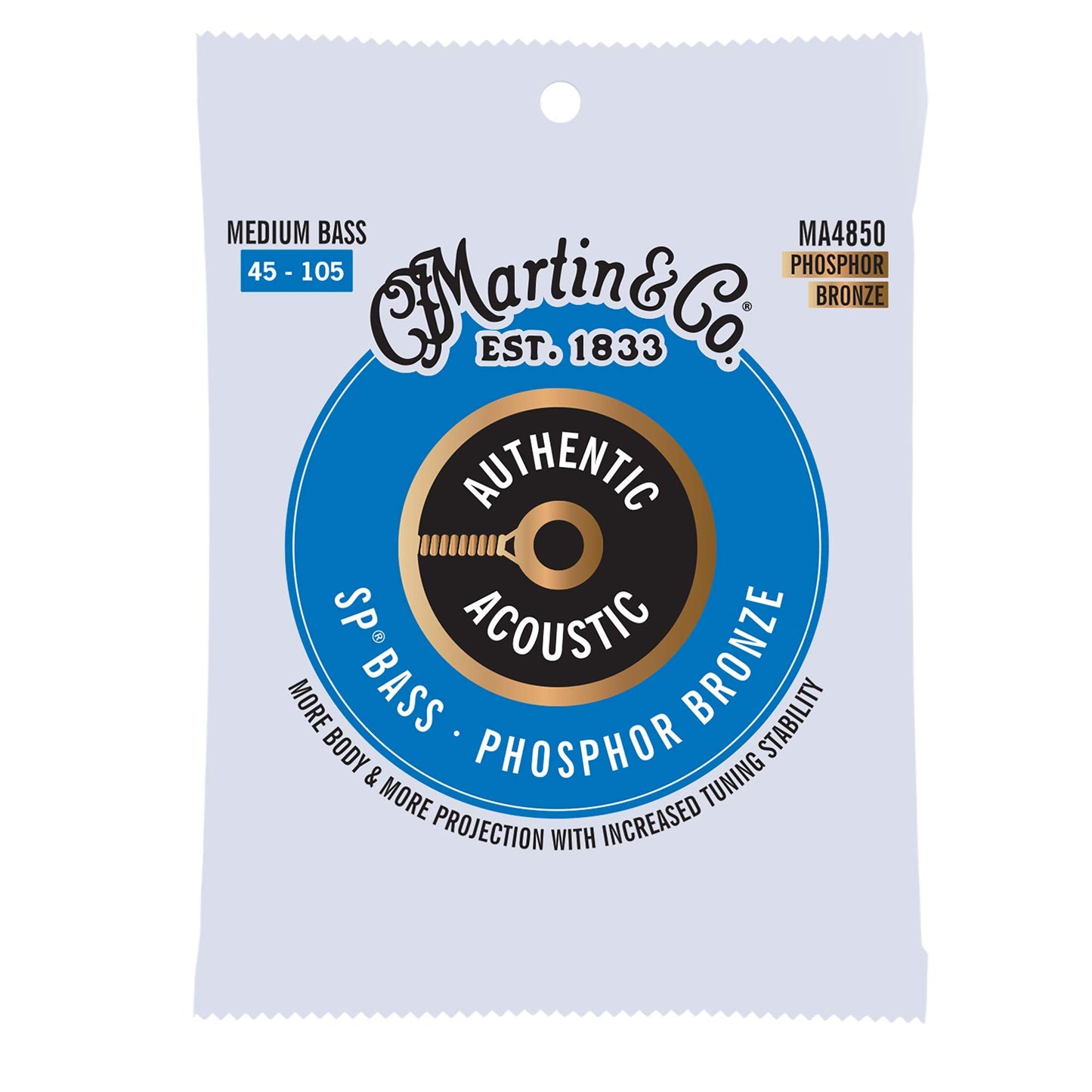 Martin Authentic Acoustic® SP® Bass Strings – Phosphor Bronze, Medium Gauge | Long-Lasting Tone, Corrosion Resistance & Tuning Stability | 4-String Acoustic Bass Set