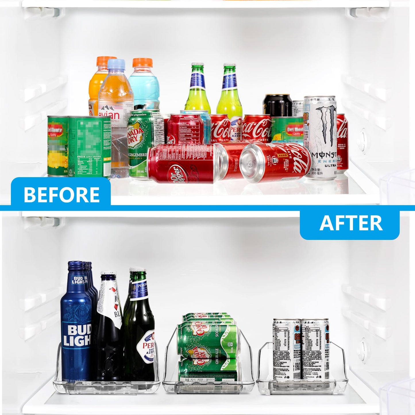 BingoHive 2 Packs Width Adjustable Soda Can Organizer for Fridge Expandable Soda Can Dispenser for Beer Soda Seltzer Pop Can Soda Organizer for Fridge