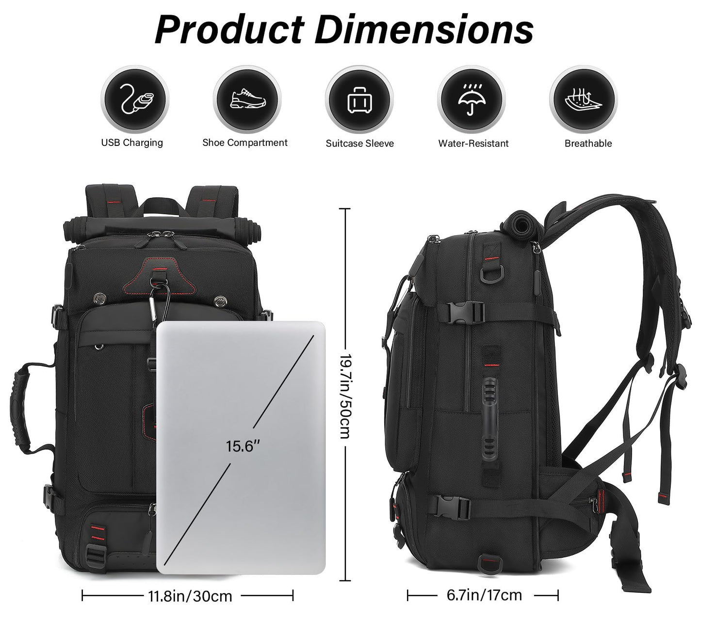 Mfinesun Travel Backpack for Men & Women, 35L Large Carry on Backpack Fit for 15 Inch Laptop Durable Convertible Duffle Bag with Shoe Compartment, Wet Pocket