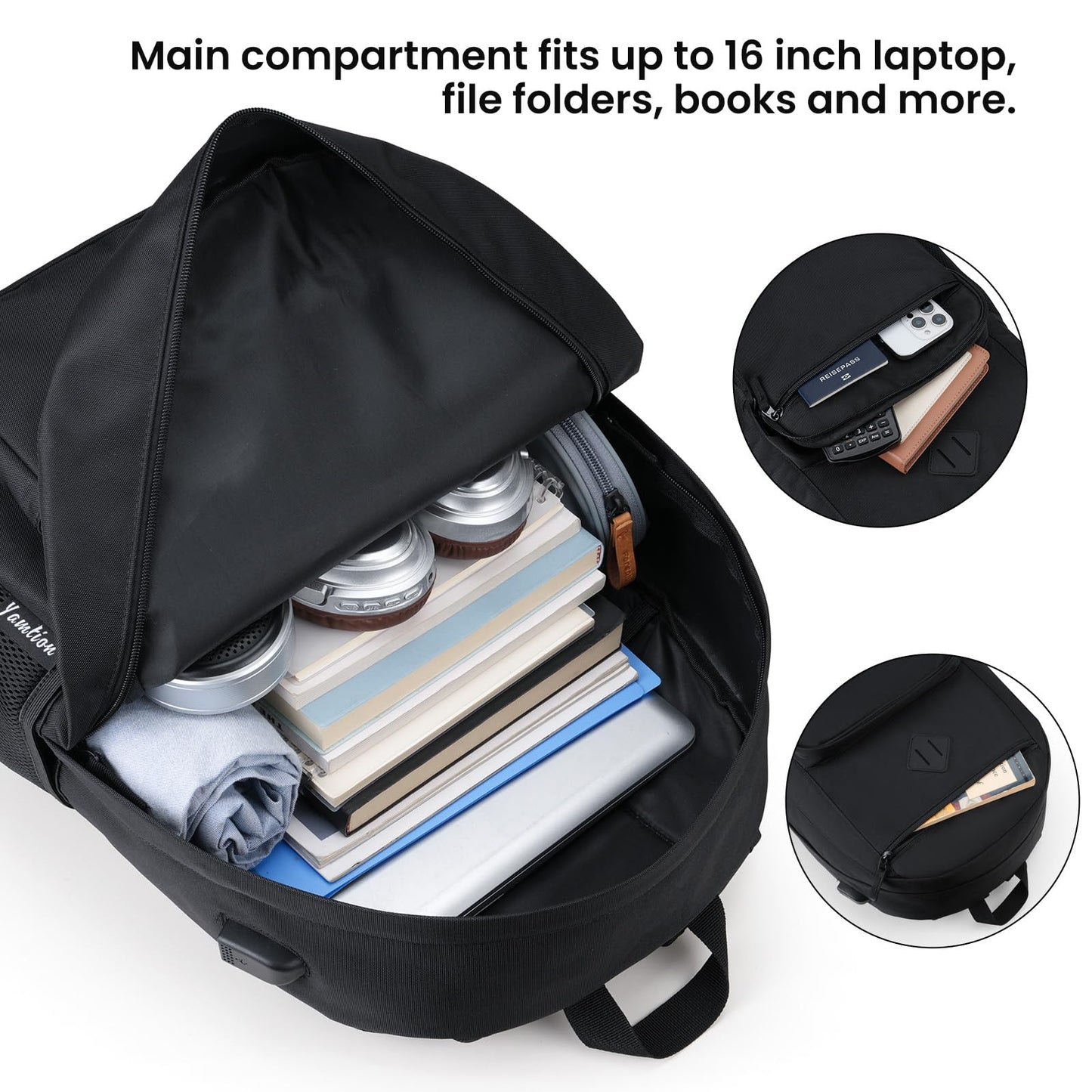 Black Backpack,School Bookbag for Teens and Adults Schoolbag Fits 17.3 Inch Laptop Lightweight College Backpack for Daily Commute School